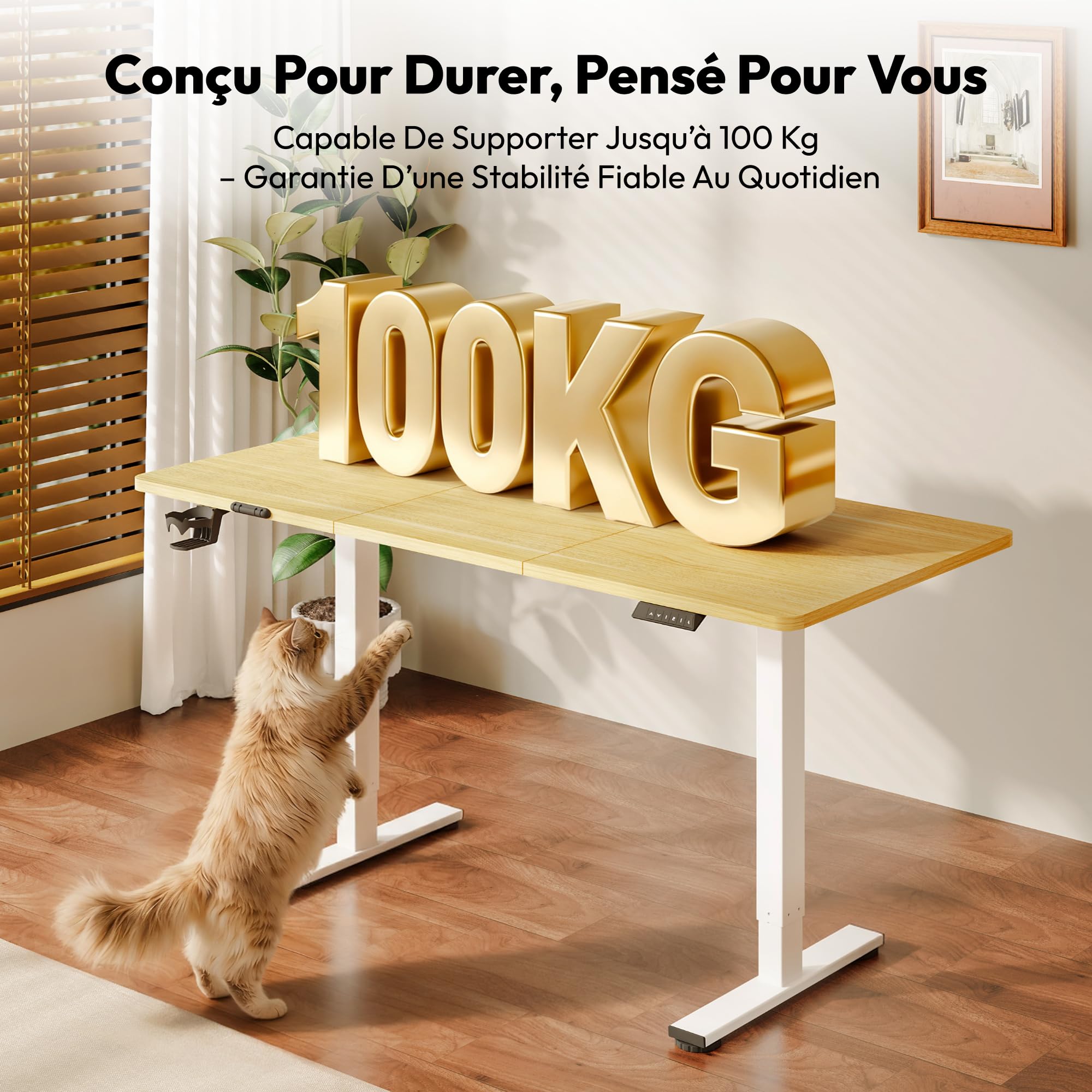 SANODESK Bureau Assis Debout Électrique 140x60 cm, Bureau Réglable en Hauteur Électrique avec Mémoire, Silencieux, Système Anti-Collision, Bureau Électrique Stable, Érable