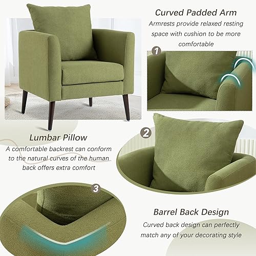 Miniatura 39 de Silla decorativa moderna, sillón tapizado con almohada, sofá individual de tela con asiento de salón y patas de madera, silla decorativa para sala