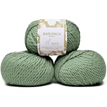 100% Baby Alpaca Yarn Wool Set of 3 Skeins Bulky Weight - Made in Peru - Heavenly Soft and Perfect for Knitting and Crocheting Sage Green, Bulky - 3 Skeins