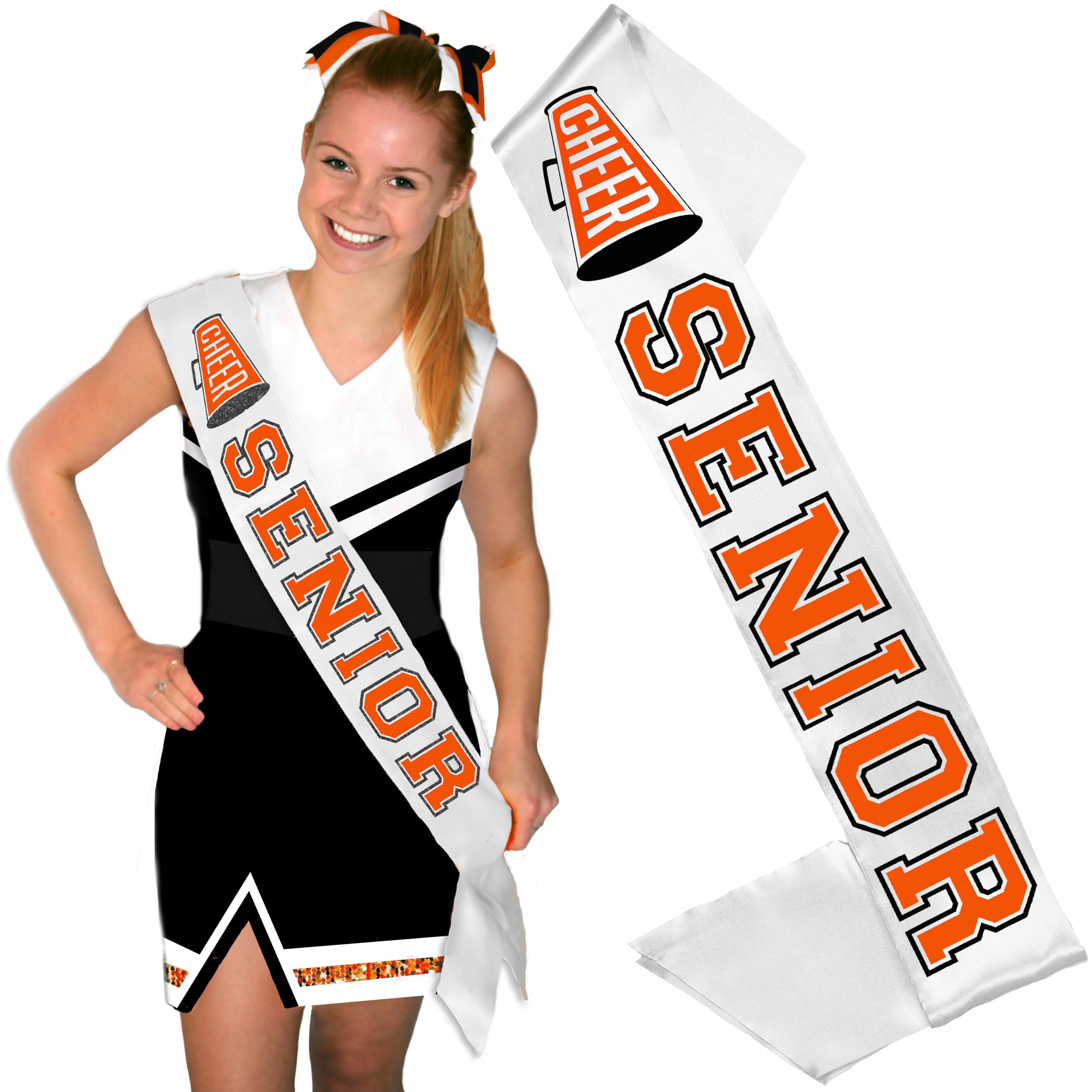 RhinestoneSashSenior Sashes Class of 2025 Cheer - Orange and Black PREMIUM GRADE SATIN Sash - Senior Night Supplies