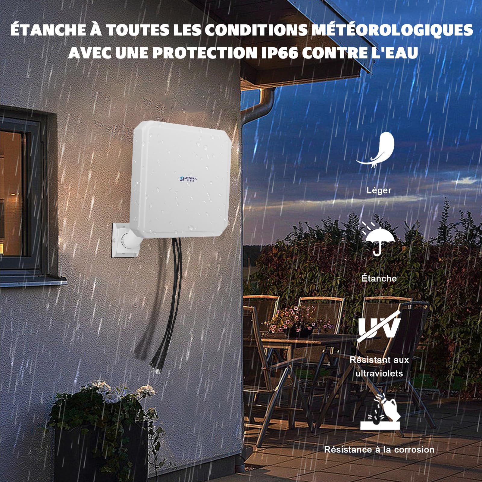 Maswell 4G LTE 5G Antenna, 10dBi High Gain 4X4 MIMO External Antenna, 600-8000MHz for 4G LTE 5G NR UWB Routers & Gateways​​ for Vodafone O2 Three EE, WiFi 7 Ready, SMA-Male/TS9/RP-SMA (Full Kit)