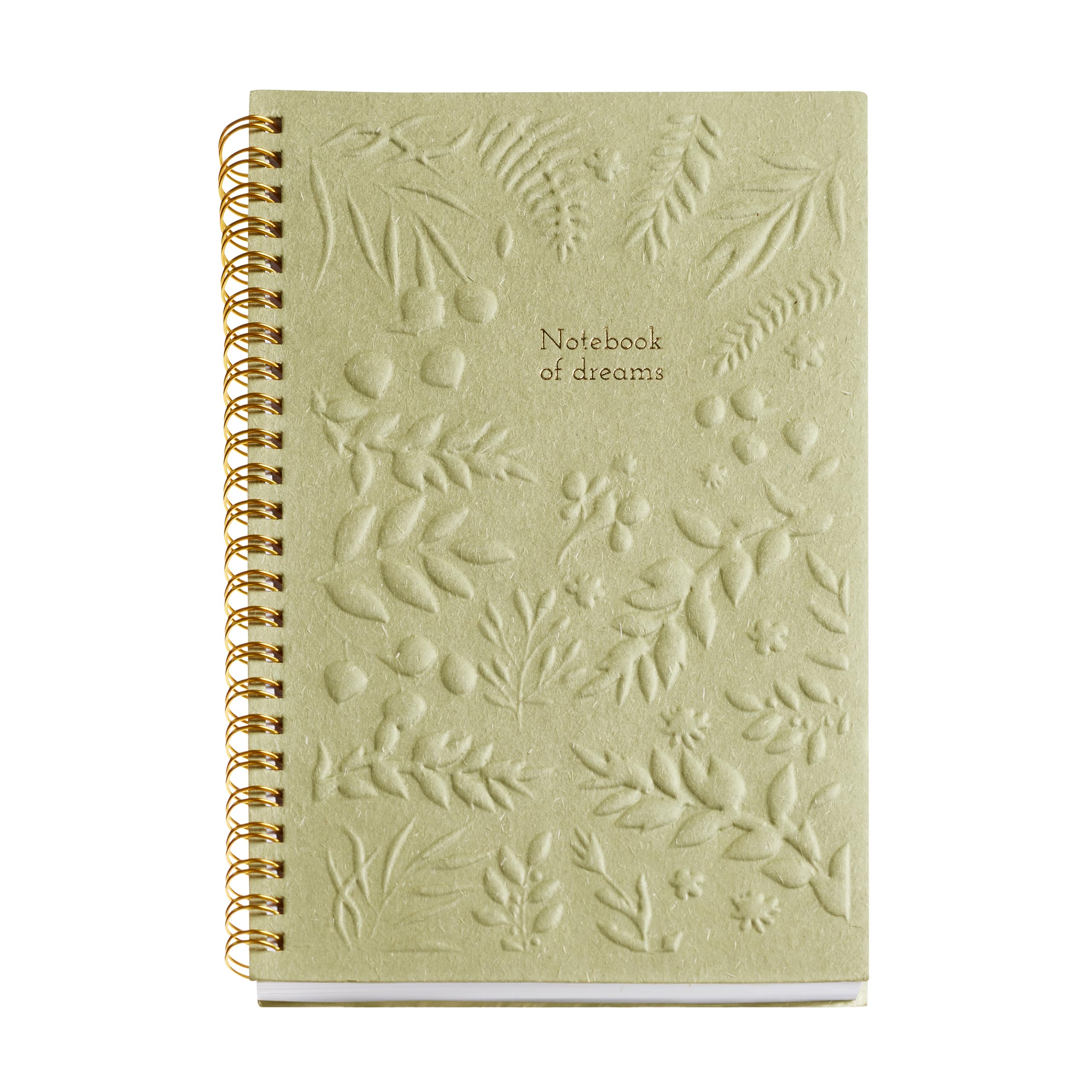 Miquelrius - A5 notebook (146 x 214 mm), ivory lined interior, 80 sheets of 80 g/m², cardboard cover with engraved details, double spiral gold, Feeling Mallorca collection, Green