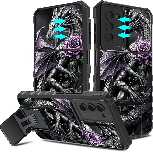 Coque Samsung Galaxy A03S avec béquille et protection intégrale - Dragon Noir, Violet