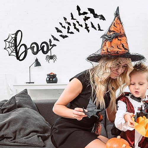 Miniatura 5 de Zonon Decoración de pared de murciélago araña de Halloween, decoración de pared de murciélagos 3D, calcomanías de pared autoadhesivas, decoración