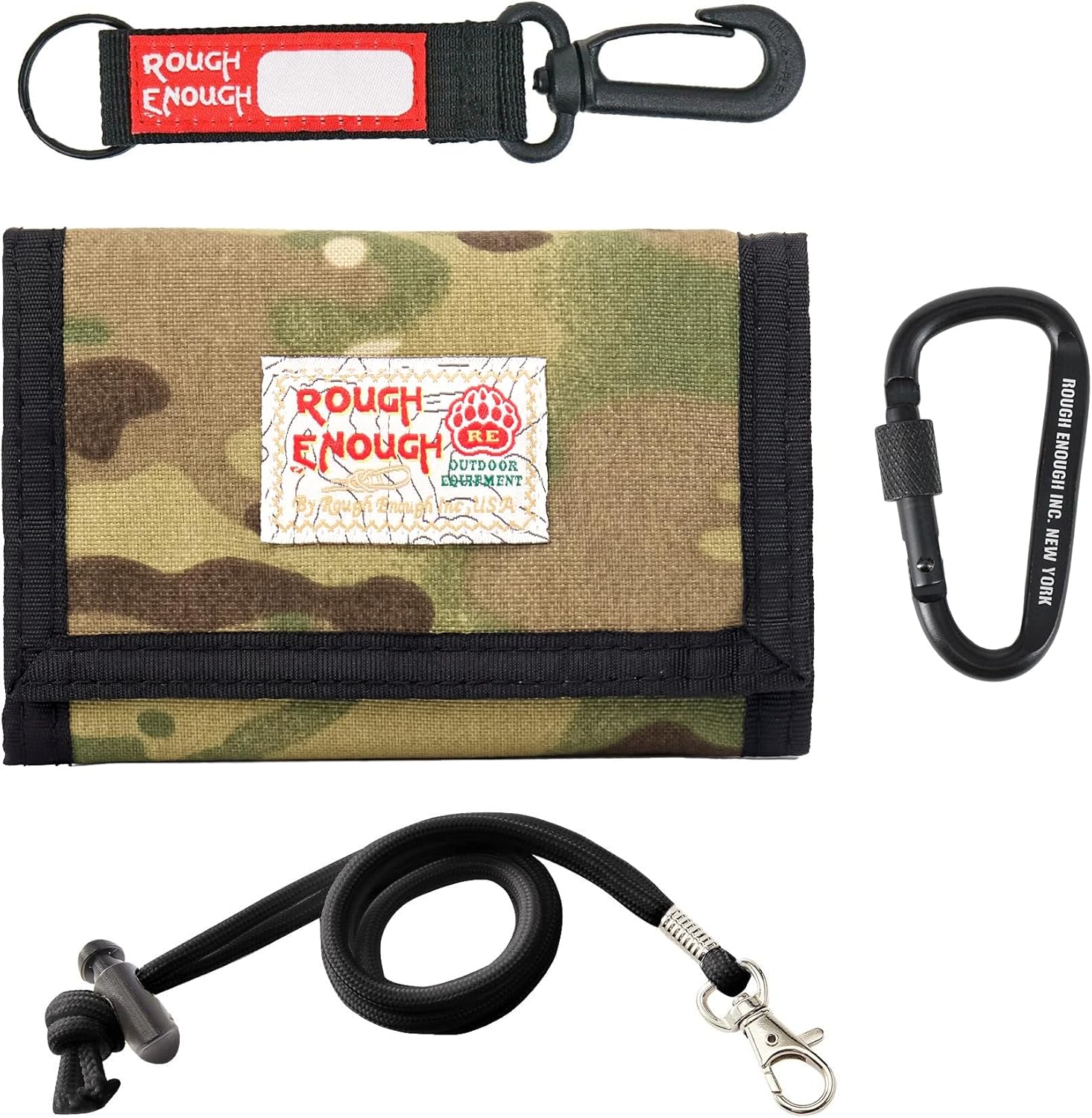 Rough Enough RFID Blocking Boys Wallet for Camp Travel, Water-Repellent 500D Nylon, 4 Card Slots with ID Window, Sturdy Camo Wallet for Kids Teens