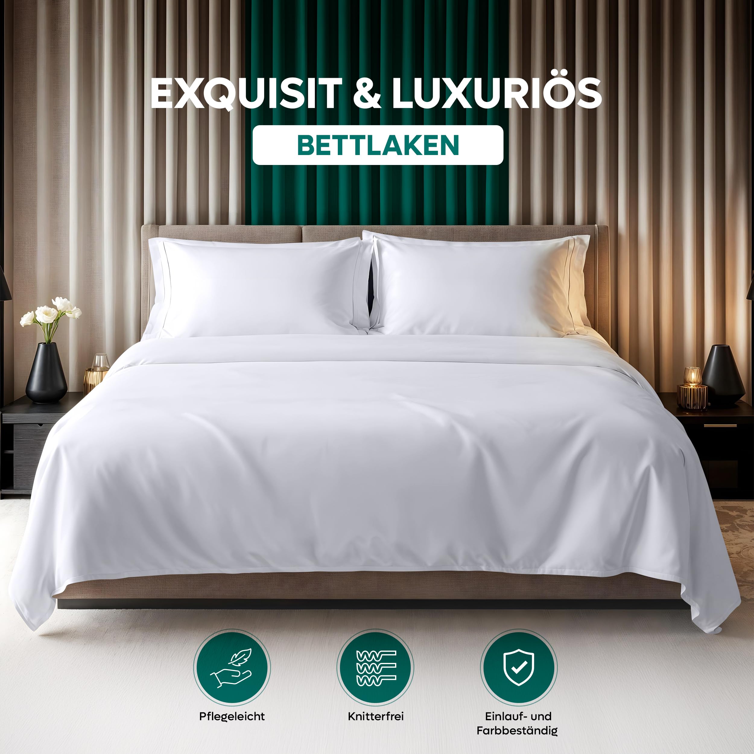 Utopia Bedding - 2er Set Bettlaken ohne Gummizug - 266x259cm - Weiß – Ansicht 2