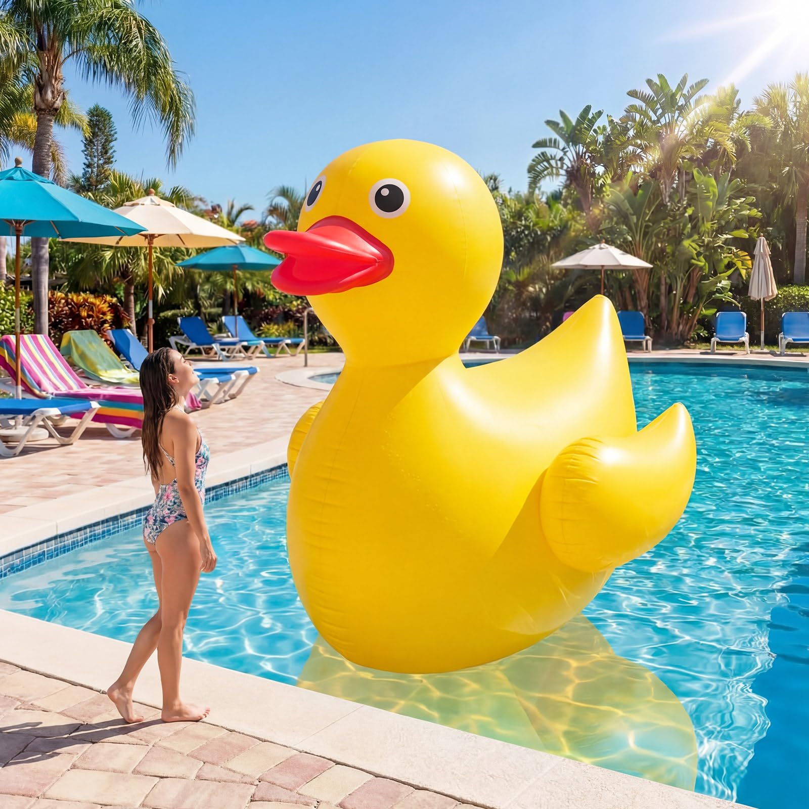 Hungdao 1 PC 6 Feet Giant Inflatable Duck Huge Rubber Duck Large Blow up Inflatable Pool Float for Adult Summer Beach Swimming Pool Party Decoration