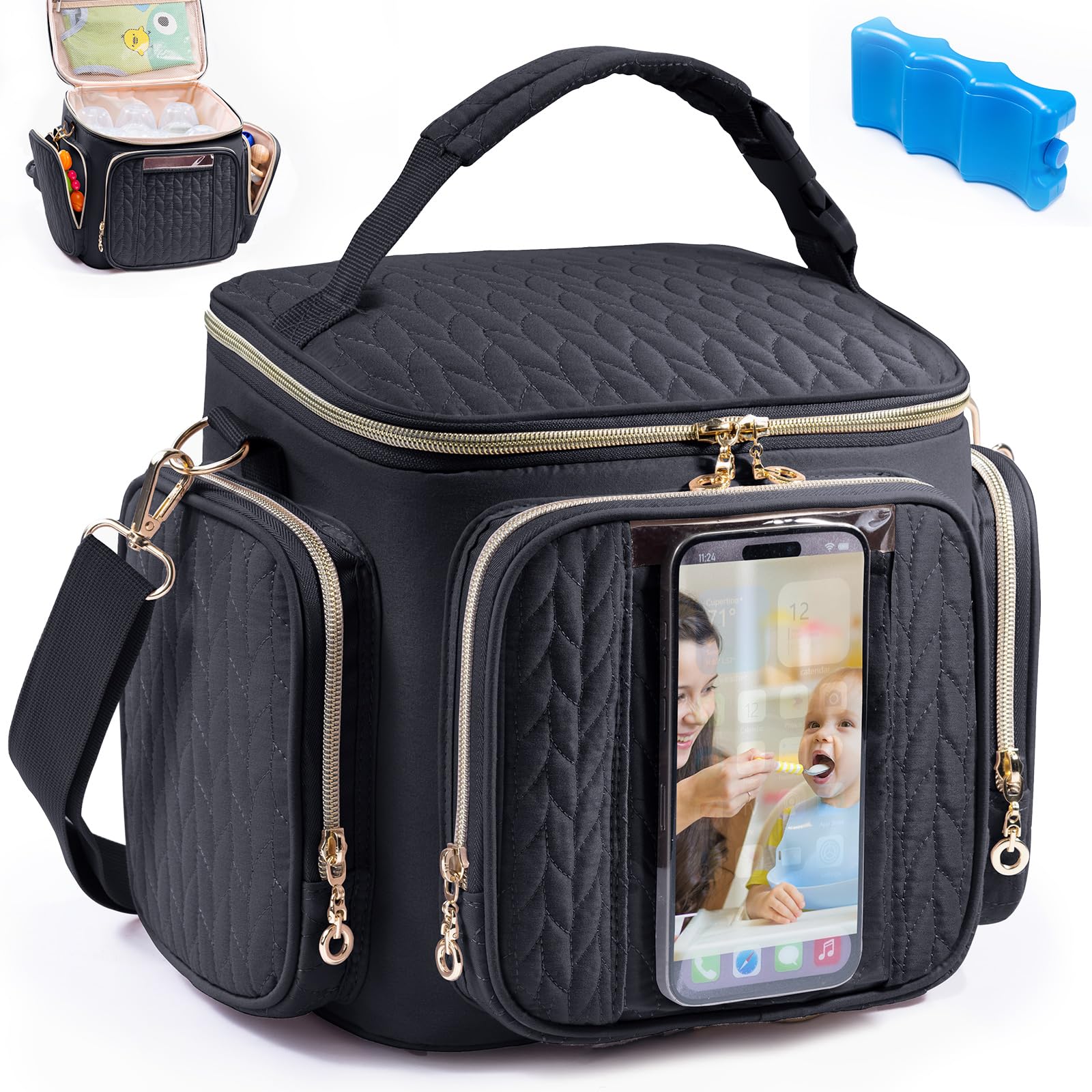 SFYBYHEART Breastmilk Cooler Travel Bag with Ice Pack for 6 Baby Bottles Up to 9 Ounce - Insulated Bottle bag for Daycare - Breastmilk Storage Bag -