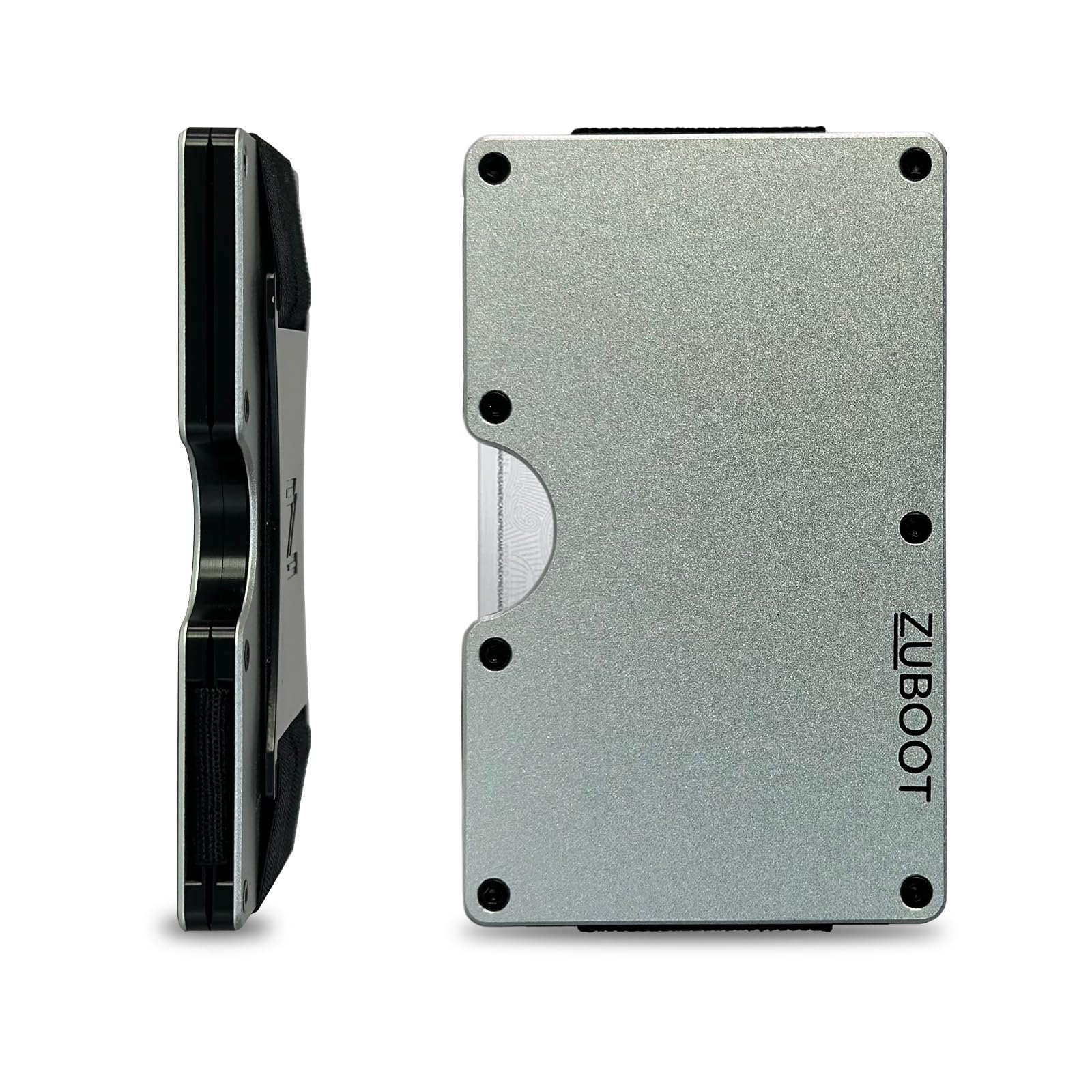 Aluminum RFID Wallet for Men – Slim Minimalist Metal Card Holder with Cash Strap + Cash Clip Option, Holds 16 Cards – Durable, Lightweight Front Pocket Wallet for Everyday Carry (Pewter, Cash Strap)