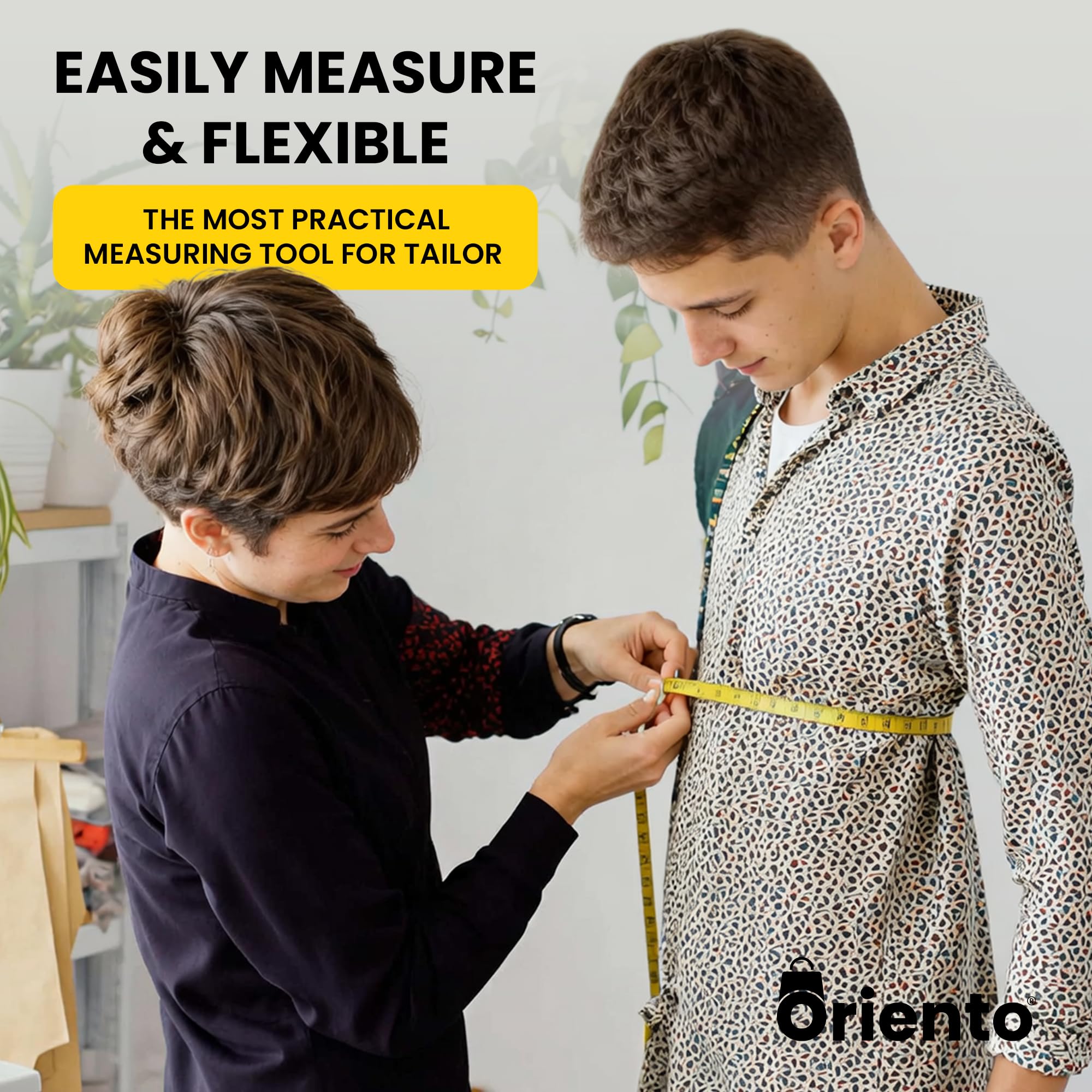 ORIENTO Mètre Ruban pour Corps et Couture 150 cm/60 Pouces, Ruban de Mesure Souple Double Face pour Mesures du Corps, Couture, Centimètres et Pouces Jaune [150 cm /60 nch]