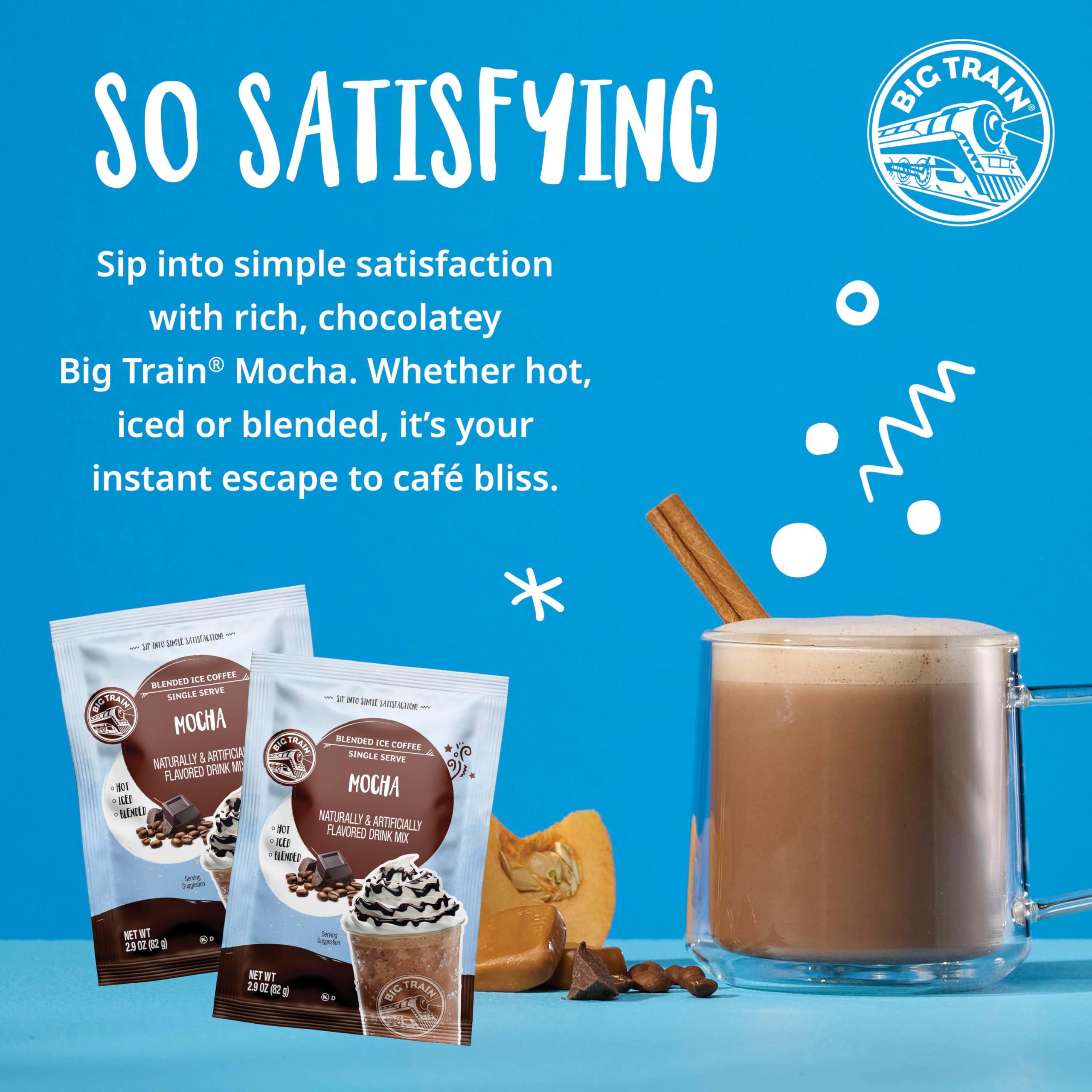 Big Train Mocha Blended Iced Coffee Beverage Mix, 2.9 oz Packets (Pack of 12)