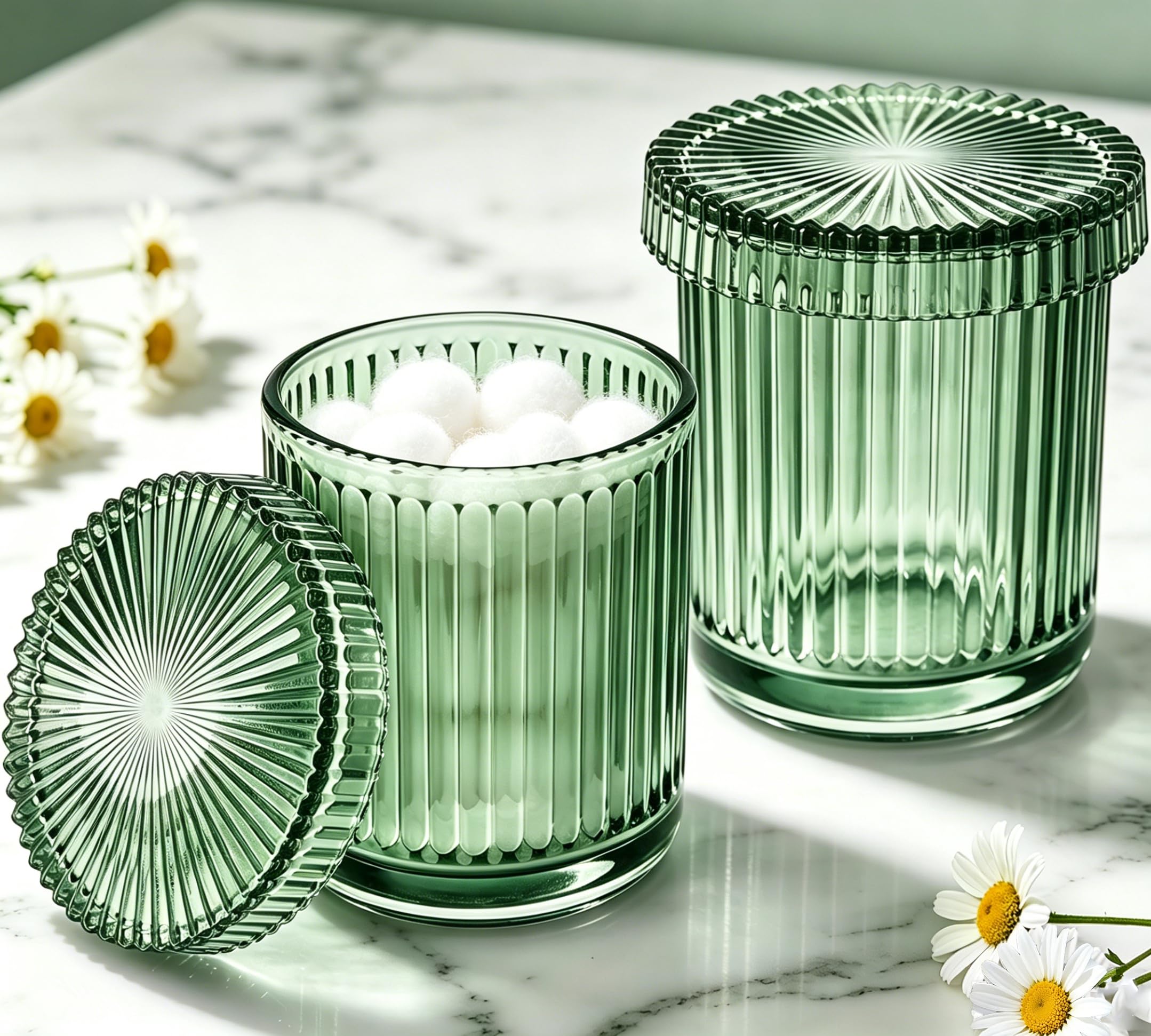 Photo 1 of ESEHGS Glass Qtip Holder Dispenser Set (2 Pack) - Green