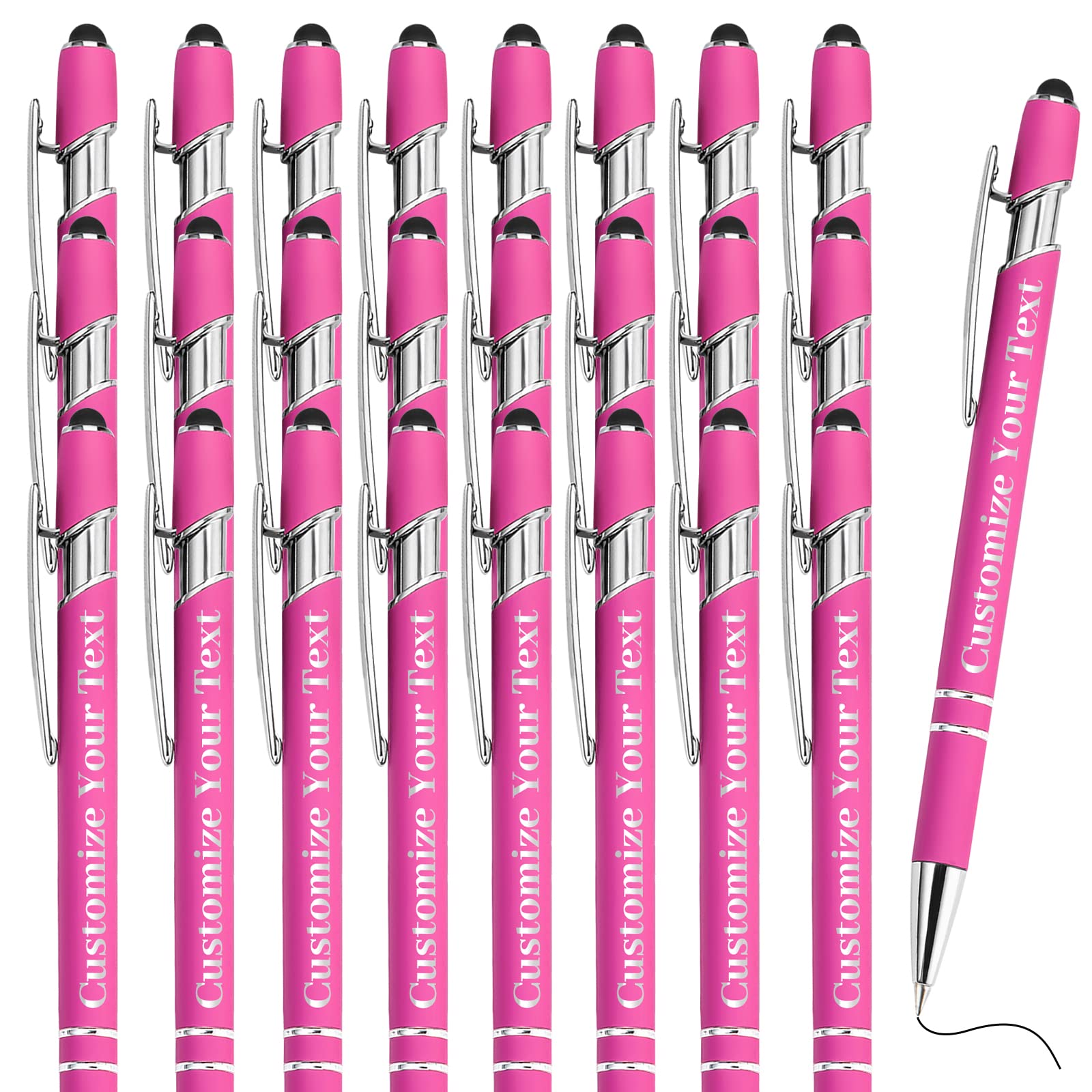 Fadace Up to 500 Pcs personalised Pens Bulk Custom customised Pen with Stylus Free Engraving Ballpoint Pens Set with Your Name Text for Business Women Men Graduation Wedding Gift 24 Packs