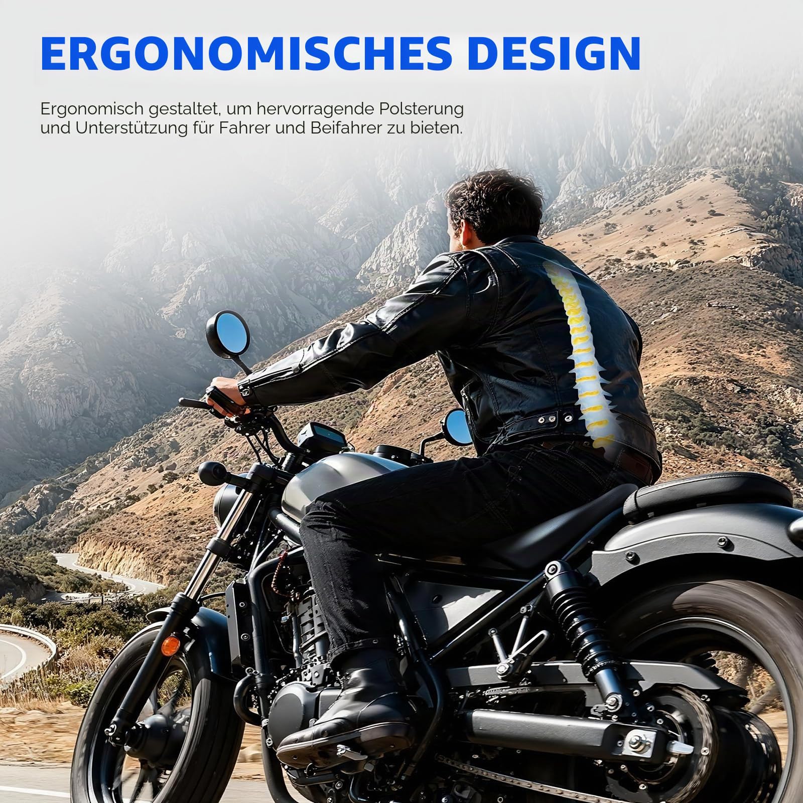DREAMIZER Motorrad Solo-Sitz Frontfahrer Sitzkomfort Gel-Polster Stoßdämpfer Matte Kissen Motorrad Sitzkissen Kompatibel mit Honda Rebel 1100 CMX1100 2017-2025