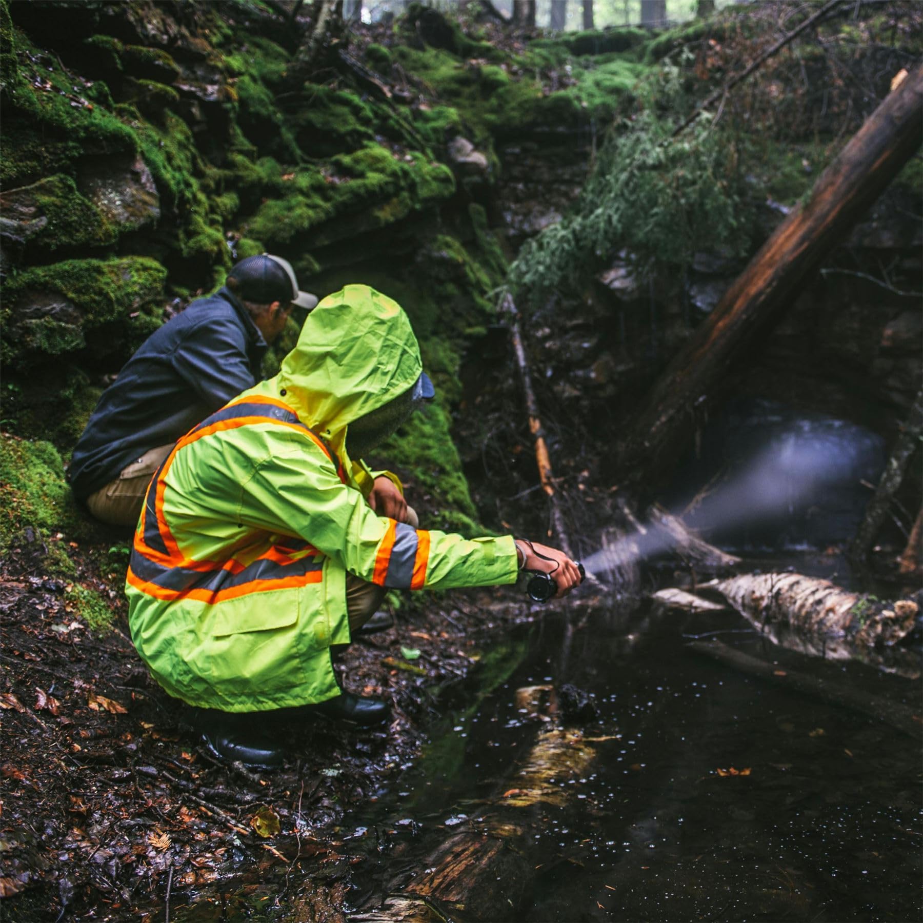 Męska wodoodporna kurtka Hi Vis, klasyczna odblaskowa kurtka przeciwdeszczowa z kapturem, odzież robocza Hi Vis - poliester na co dzień kontrastowe kolory lekkie wodoodporne kurtki męskie