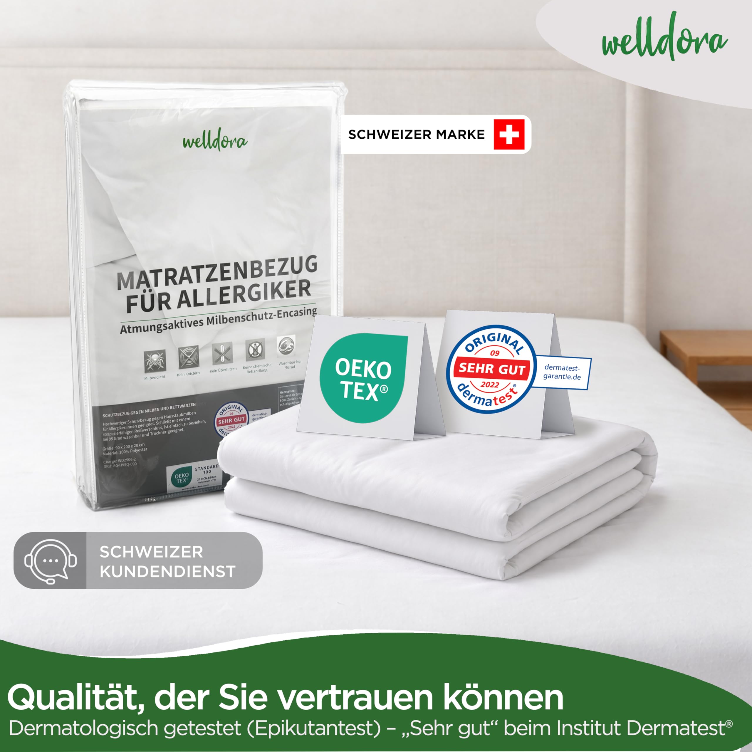 Welldora ǀ Premium Milbenbezug Matratzen 90x200x20 ǀ Fachärztlich getesteter Allergiker Matratzenschoner ǀ Anti Milben Bettwanzen Encasing mit Reissverschluss ǀ Allergiker Bettwäsche