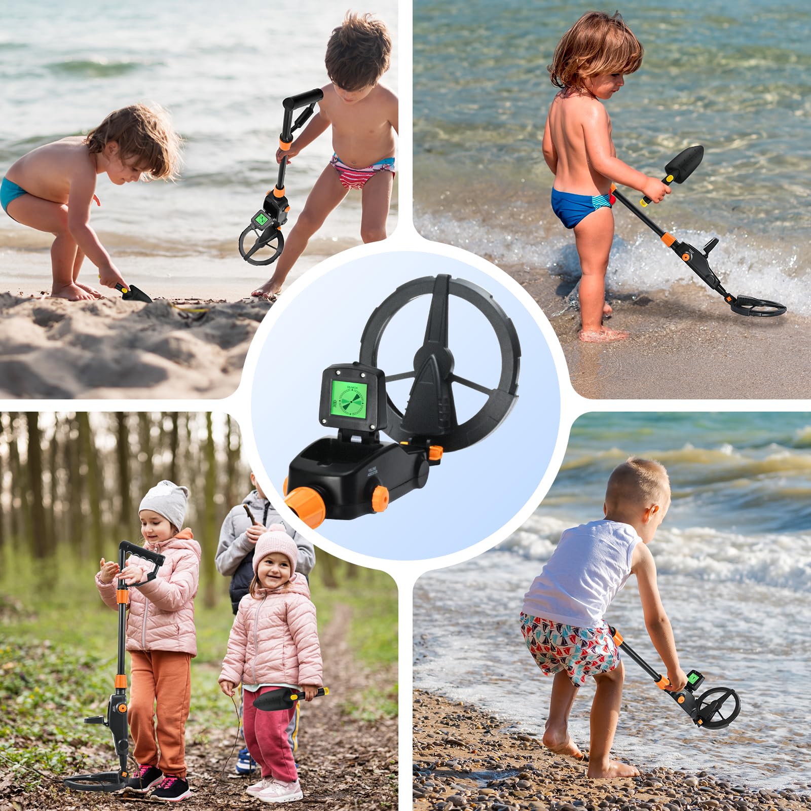Detecteur de Metaux Enfants,Métaux léger avec Affichage LCD et Son, Détecteur de Métaux Très Sensible avec Bobine de Recherche étanche, pour Enfants ou Débutants(Noir avec Accessoires)