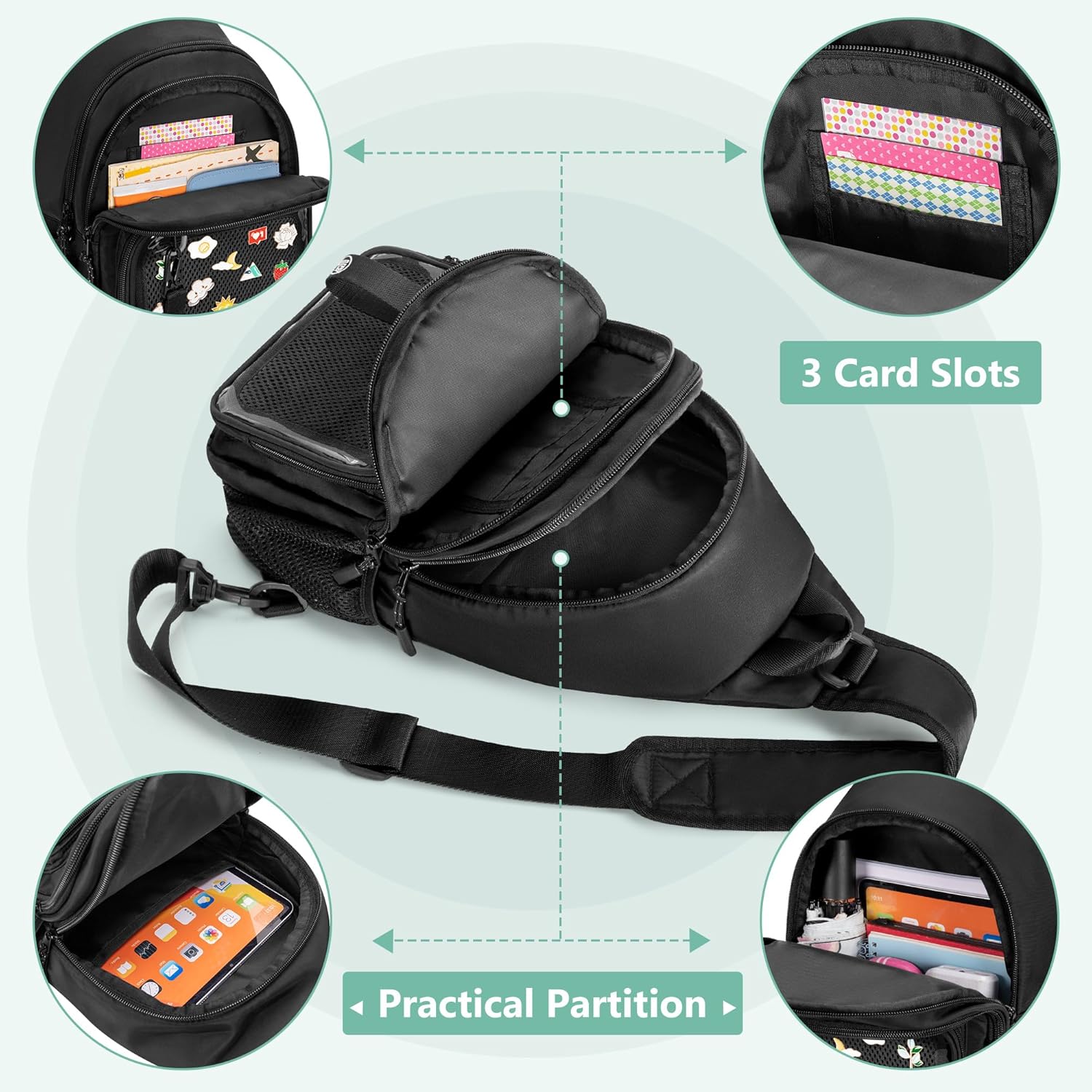 Ita Bag Crossbody Pin Display Sling Bag with Insert, Ita Chest Pack Backpack with Clear Pocket for Trading Pins, Comic Con, Travel, Black - Image 3