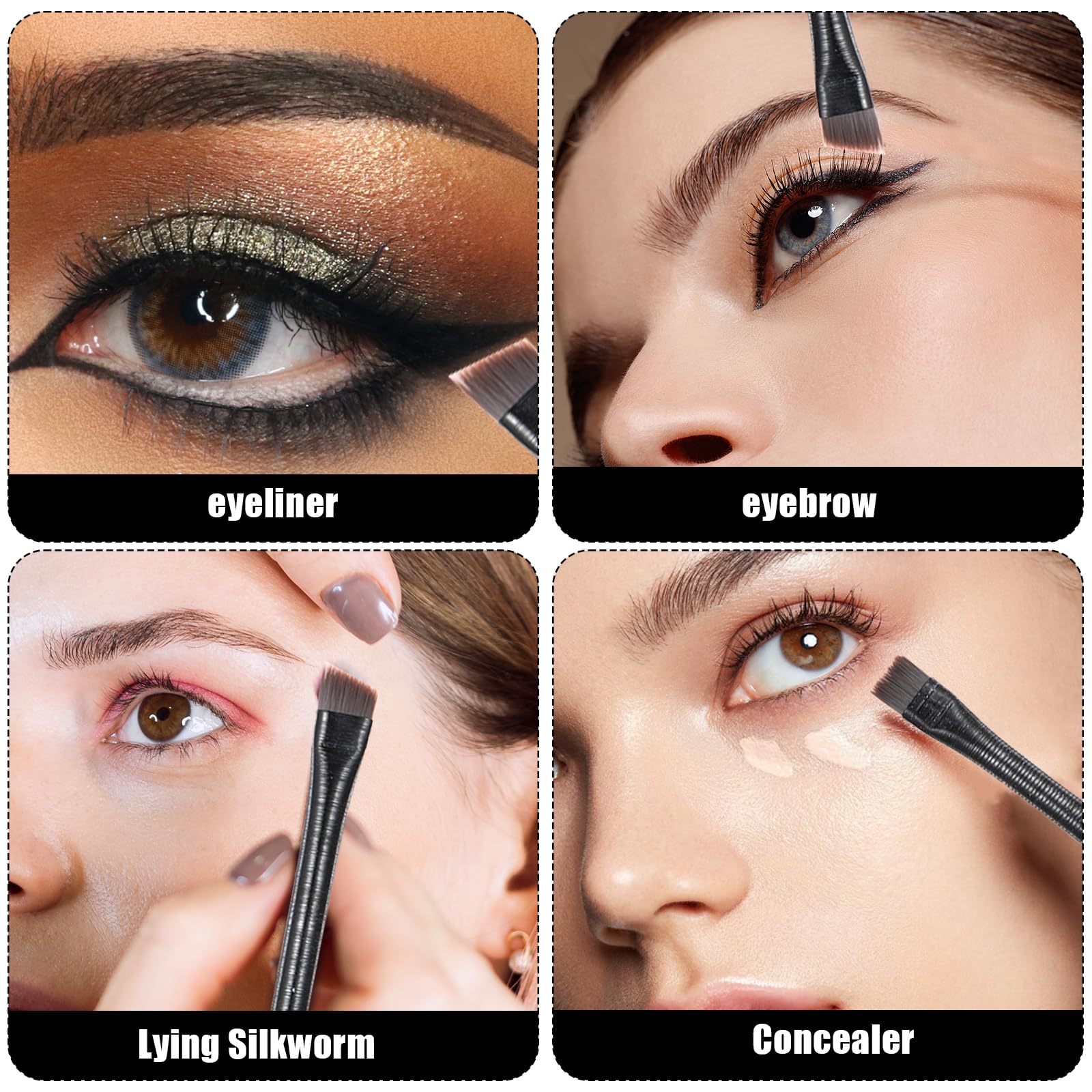 Pinceles delineador de ojos y cejas, cepillo ángulo fino, set 3 brochas maquillaje mujer