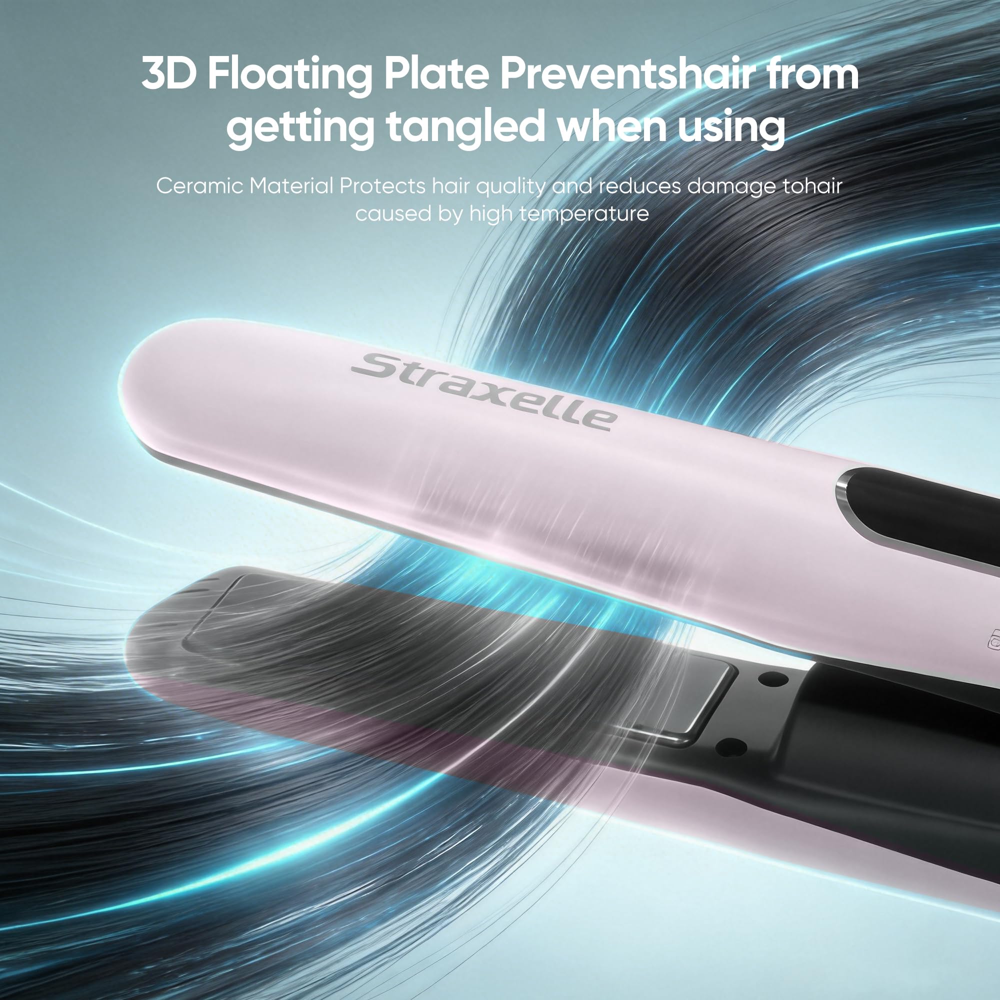 2 in 1 Mini Raddrizzatore Senza Fili e Ricciolo per Capelli, 175℃-215℃ Portatile Piastra per Capelli Senza Fili, 5000mAh Piastra Capelli da Viaggio con Display LED für alle Haartypen(Rosa)