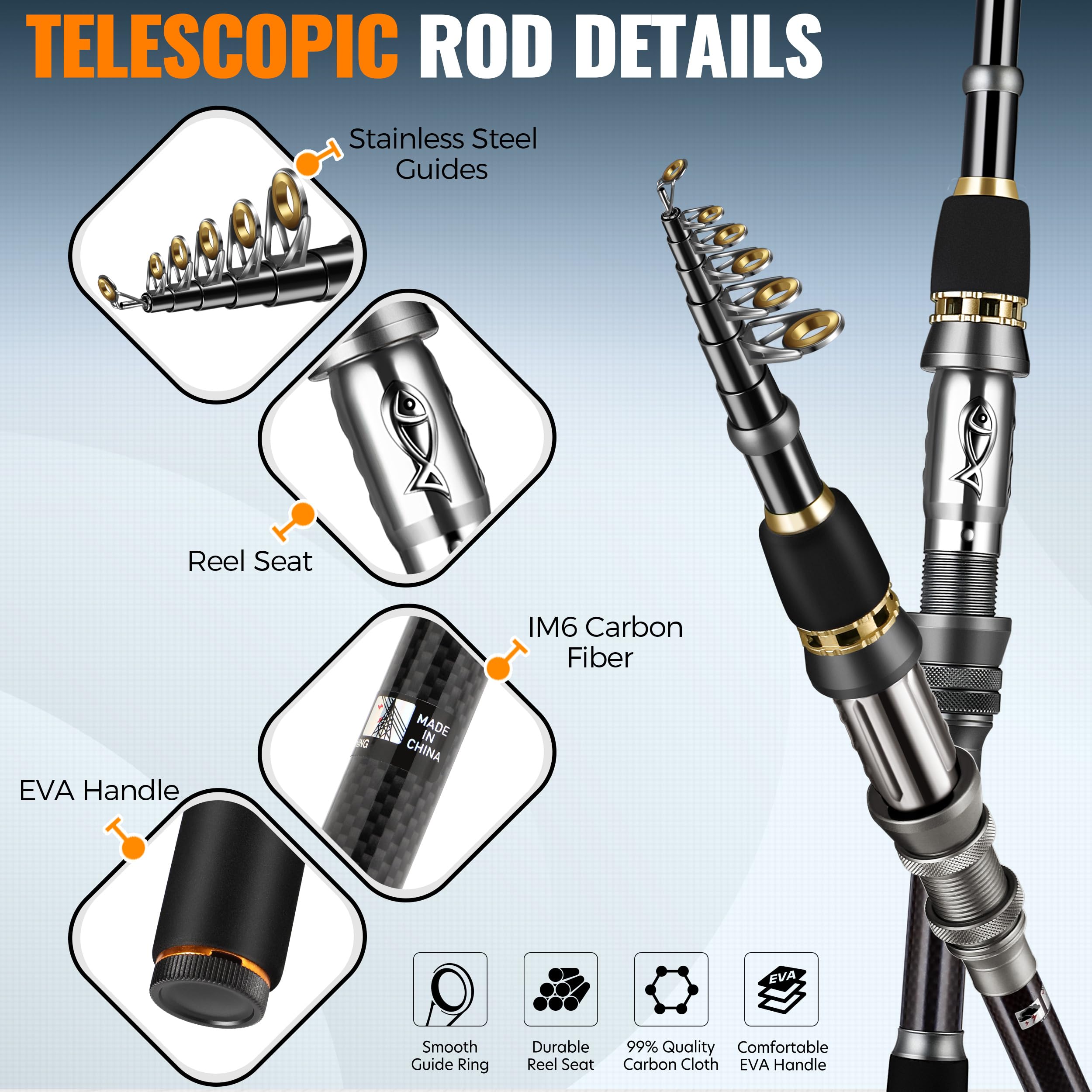 PLUSINNO Attrezzatura da pesca, canna da pesca telescopica e mulinello combinata con scatola per attrezzature, canna pieghevole e scatola per esche, kit di base per canna da pesca, accessori da pesca