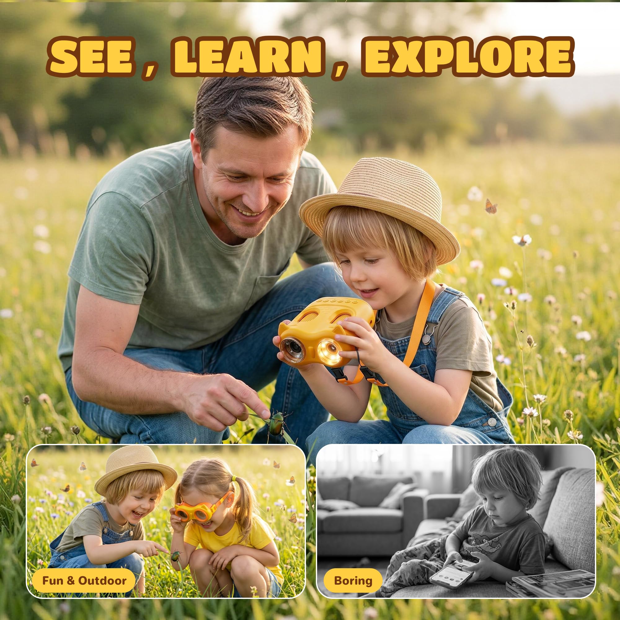 1000X Digital Mikroskop für Kinder Pocket: 2-in-1 Lupe und Teleskop - Geschenk für Jungen Mädchen ab 3-8 8-12 Jahren - Experimente Set Tragbares Spielzeug Outdoor Garten - STEM Geburtstag USB-C