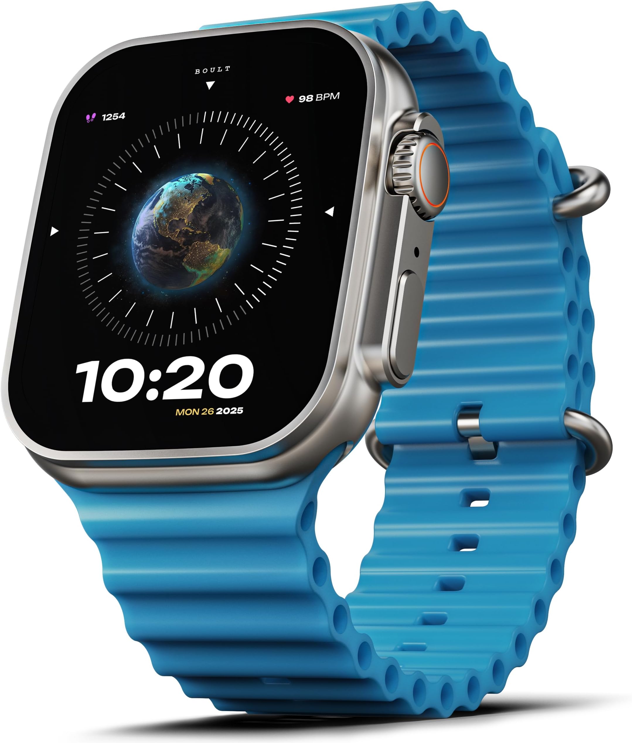 Boult Newly Launched Crown Smart Watch 1.95'' Display, Bluetooth Calling, Working Crown, Zinc Alloy Frame, 900 Nits Brightness, AI Voice Assistant, SpO2 Monitoring, 100+ Sports Mode (Blue)