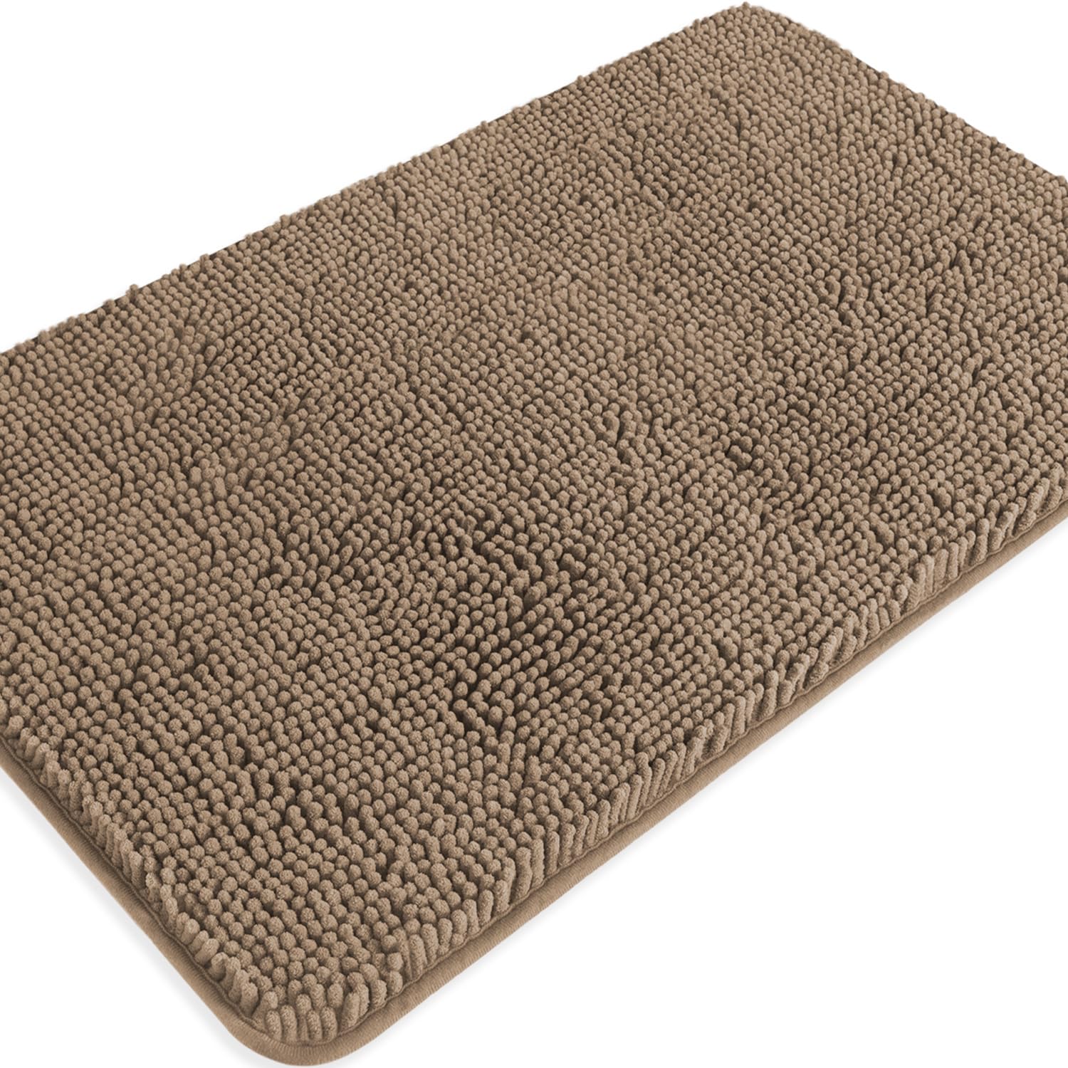 PureSwan Taupe Bathroom Rugs – Absorbent and Washable Bath Mat, Non-Slip, Thick Soft Chenille Bath Rugs for Bathroom Floor, Shower, Sink - 20" x 32"