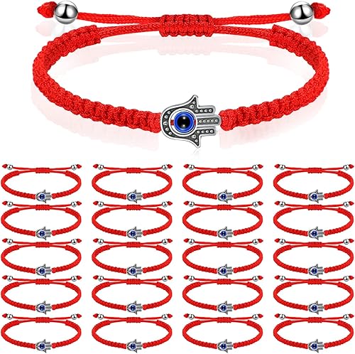 Jadive 20 Piezas Pulsera de Protección Roja de Buena Suerte Cordón Rojo del Destino Pulsera Ajustable Nudo Trenzado Cuerda Kabbalah para Amante