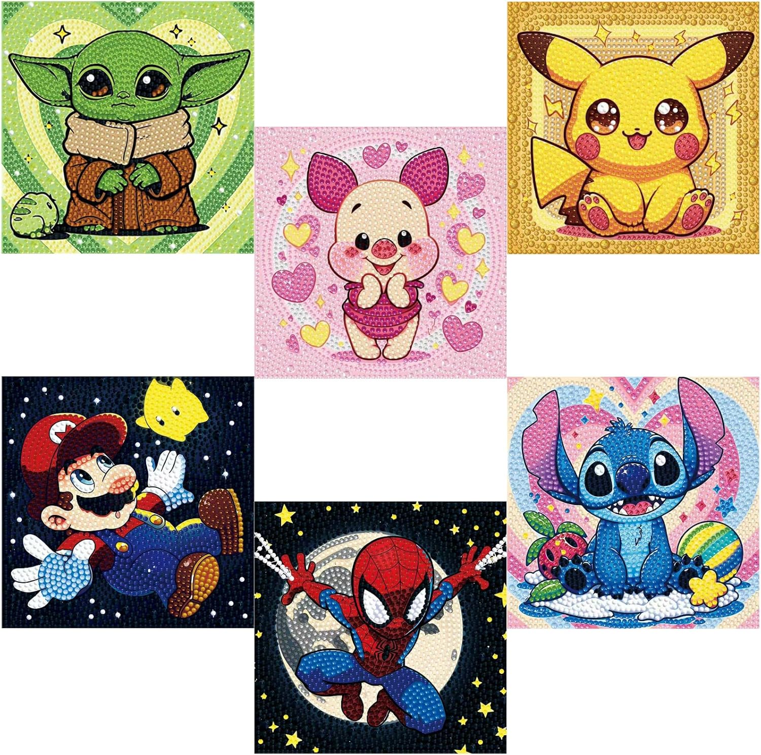 Baiwanerxiang Diamond Art Kits for Kids Ages 8-12, 6 Pcs Diamond Painting for Kids Full Drill Diamond Art Gem by Number for Kids Mosaic DIY Craft Gifts for Home Wall Decor, 6x6 Inch