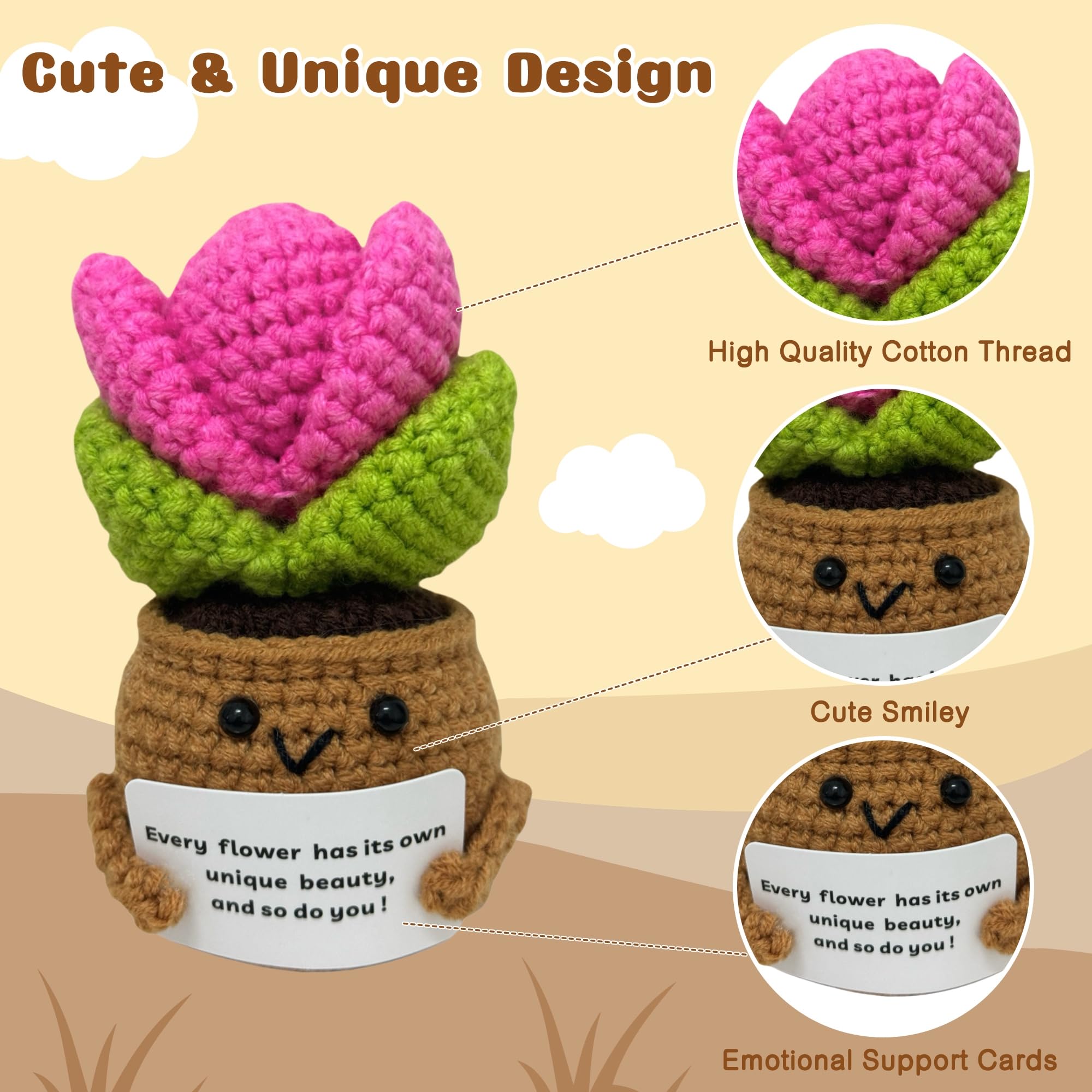 Unique Crochet Flowers Birthday Gifts for Women, Cute Appreciation Gifts for Mom, Funny Cheer Up Gift for Friends, Mini Handmade Emotional Support Crochet Flowers Decor, Inspirational Gift Ideas