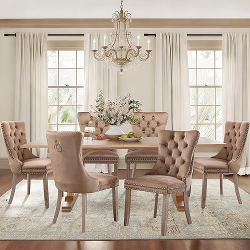 Miniatura 2 de SoarFlash Juego de 6 sillas de comedor de terciopelo, silla lateral de respaldo alto, silla lateral moderna tapizada de alta gama con capitoné y