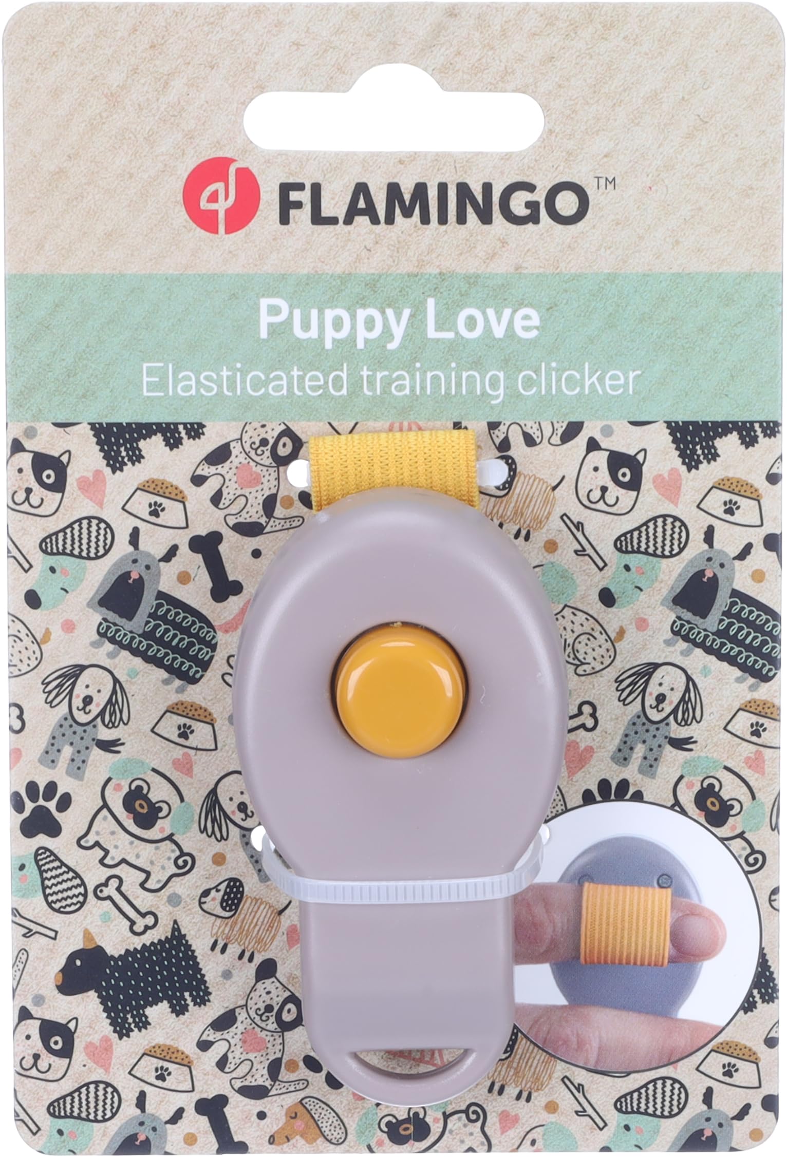 Flamingo Clicker pour Chiot Xia Taupe - 7x4x2,5cm - avec Bouton-Poussoir et élastique à Attacher Autour du Doigt
