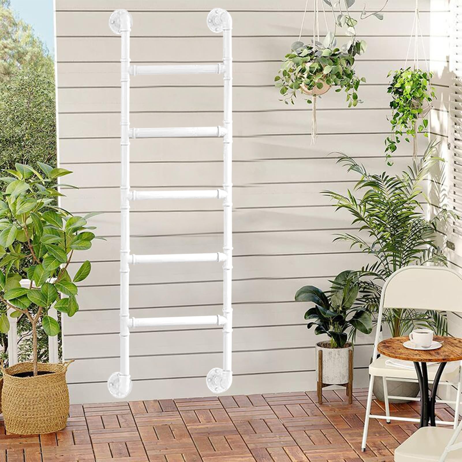 MSHGSKU Industrial Iron Pipe Egress Ladder for Basement Window Well and Bunk Bed Wall Mounted Step Ladder for Home Loft Climbing Metal Fire Escape Ladder (155cm/61in)