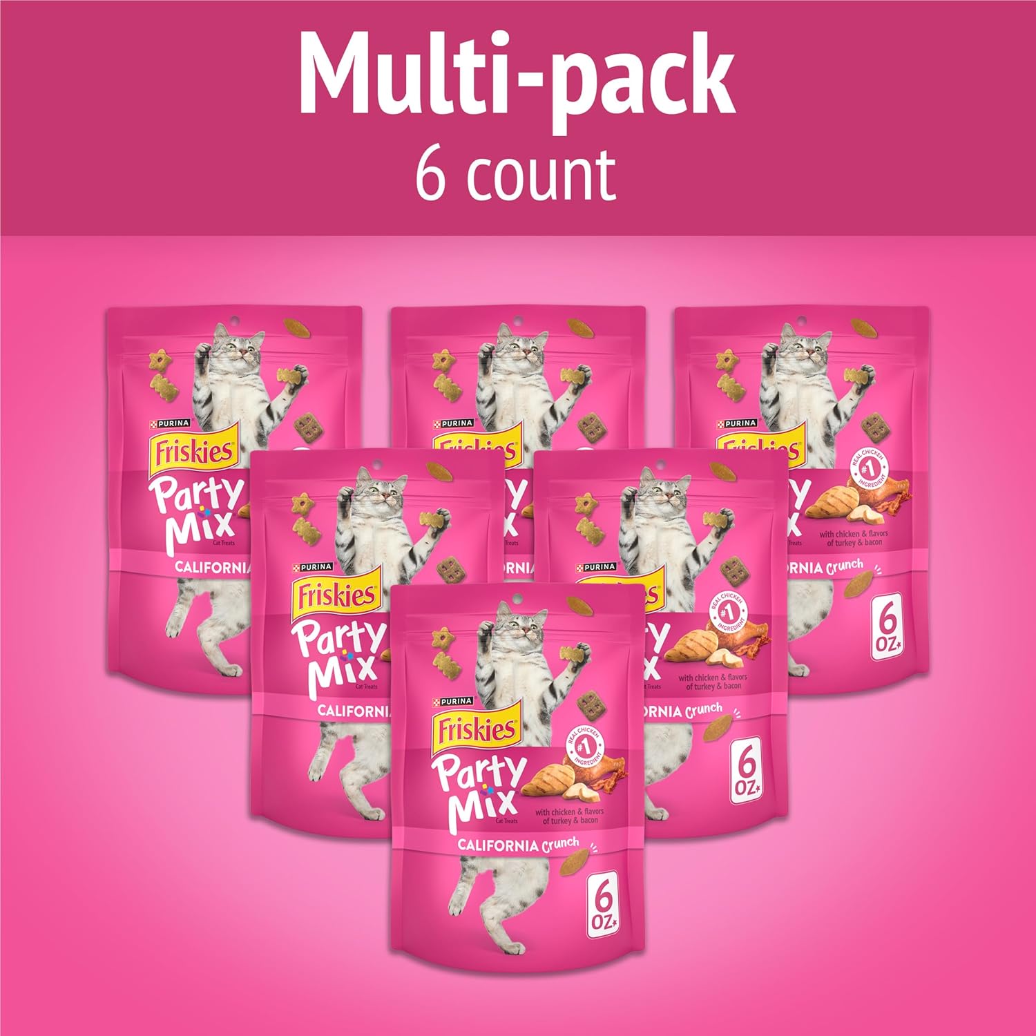 Purina Friskies Cat Treats, Party Mix California Crunch With Chicken - (Pack of 6) 6 oz. Pouches
