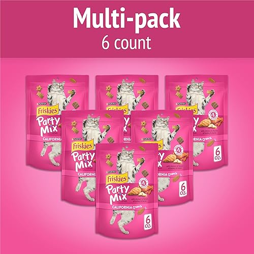 Miniatura 2 de Purina Friskies - Golosinas para gatos, mezcla de fiesta California Crunch con pollo, (paquete de 6) bolsas de 6 onzas