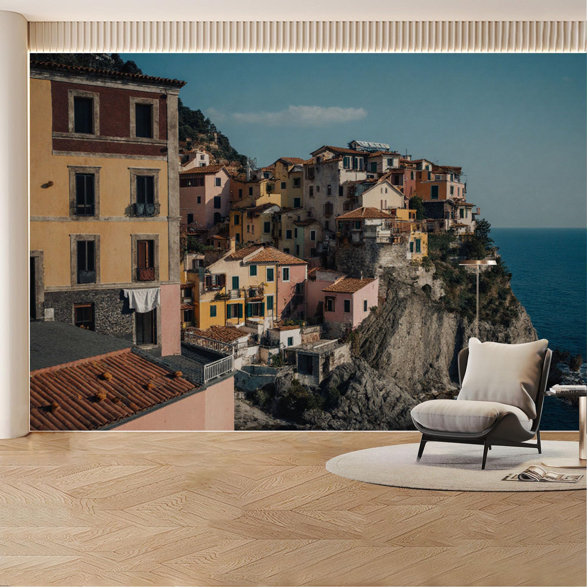 Custom Wall Mural Wallpaper Coastal Village Landscape Nature Wall Decor Large Wall Art Mediterranean Vintage Style Removable SelfAdhesive Large Photo for Living Room， Bedroom， Office