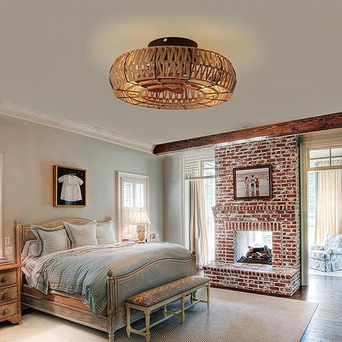 Miniatura 8 de Ventiladores de techo enjaulados de 20 pulgadas con luces y control remoto, ventilador de techo Boho de montaje empotrado con luz, candelabro de