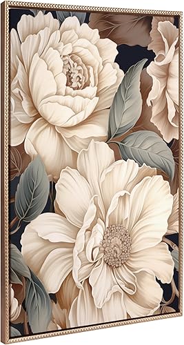 Kate and Laurel Sylvie - Lienzo decorativo vintage enmarcado con diseño floral y cuentas en tonos apagados, 31.5 x 41.5 pulgadas, color dorado,