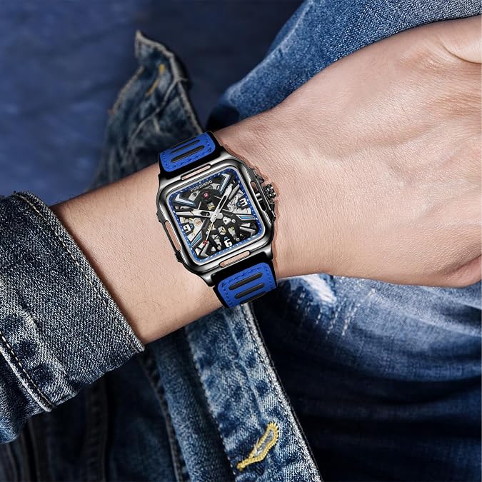 FORSINING Automatic Mechanical Wrist Watch for MeMenns Waterproof Watches with Stainless Steel Skeleton Transparent Dial with Carving
