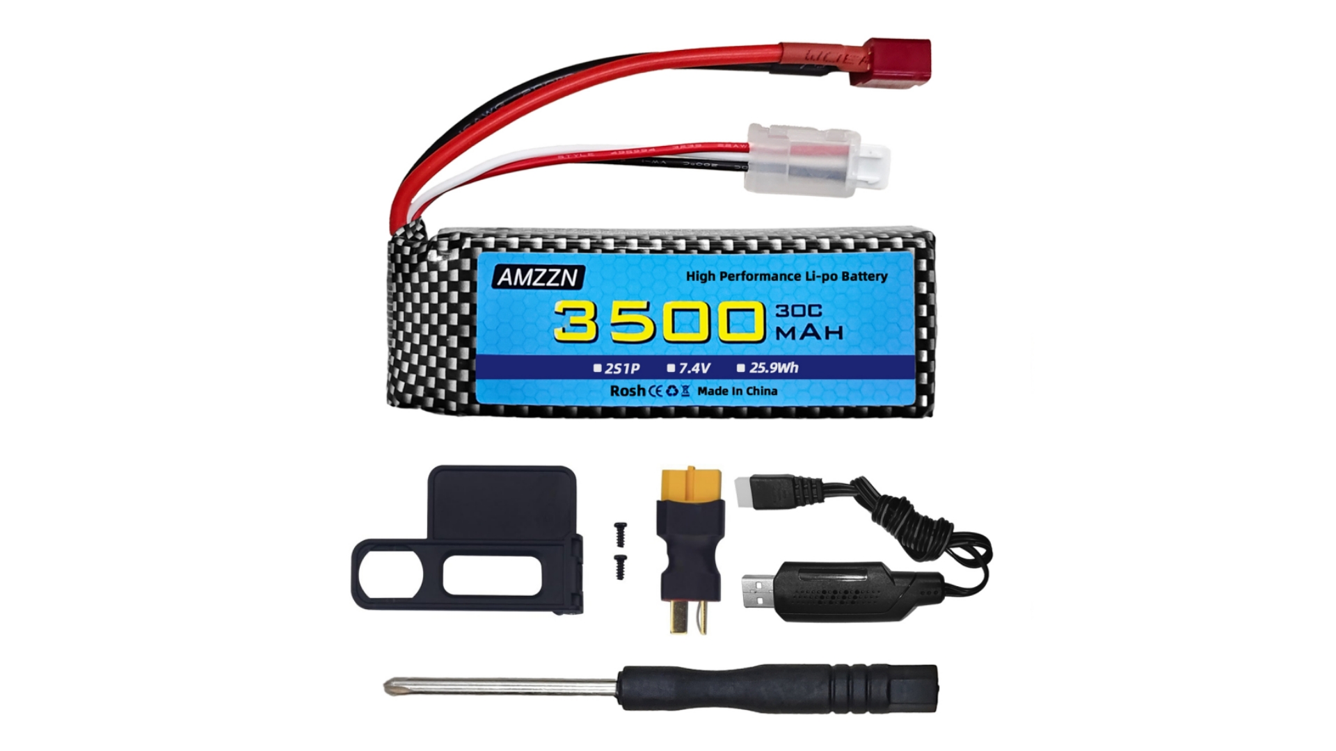 7.4V 3500mAh 35C 2S batteria agli ioni di litio con T-Plug con cavo di ricarica USB per MJX H16P H16E H16GT H16BM H16PL 14301 Auto RC Auto giocattolo Aggiornamento della batteria