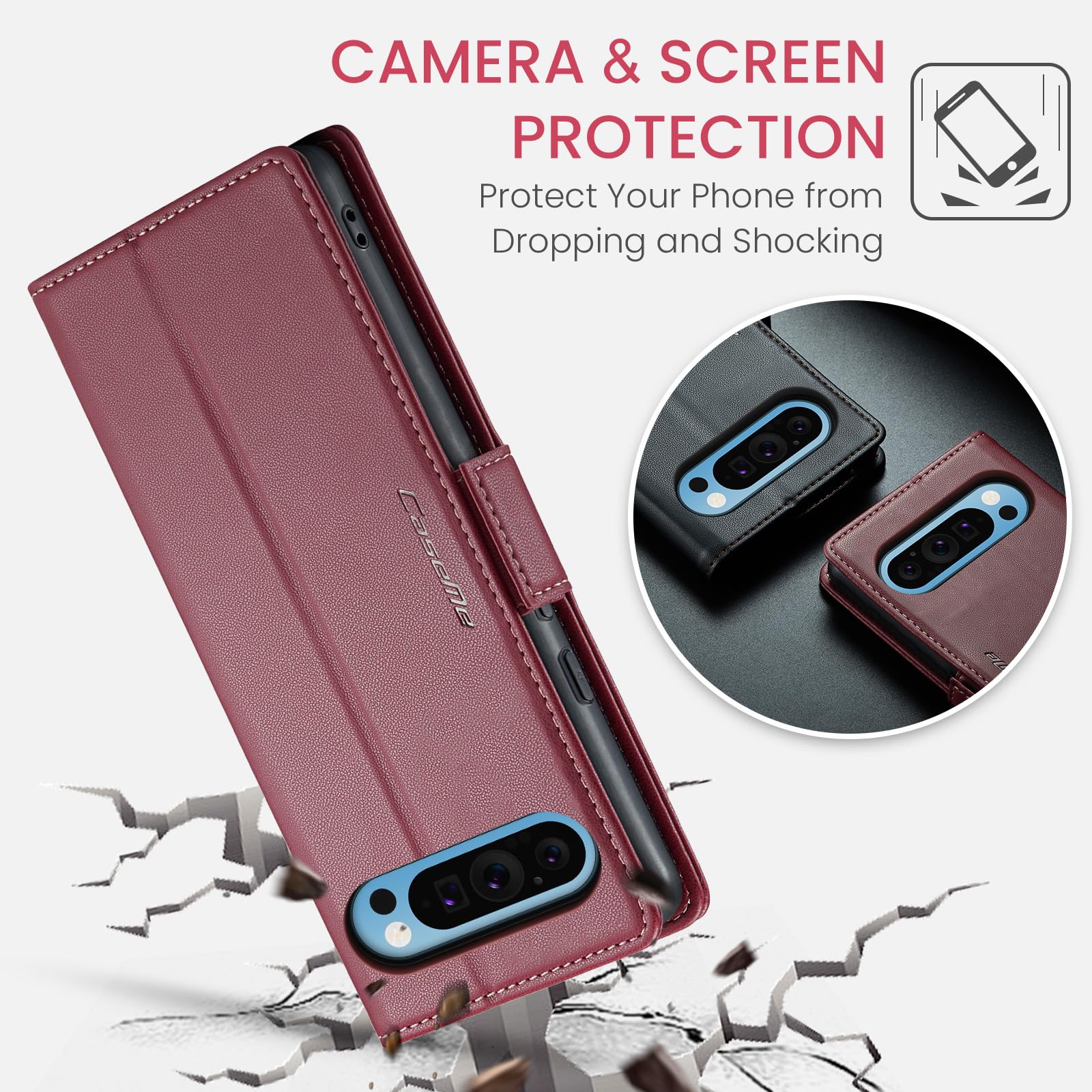 Cover for Google Pixel 10 Pro XL Wallet Case with Card Holder, Kickstand RFID Blocking Magnetic Closure Shockproof Protective PU Leather for Google Pixel 10 Pro XL Flip Case Wallet - Red — view 8