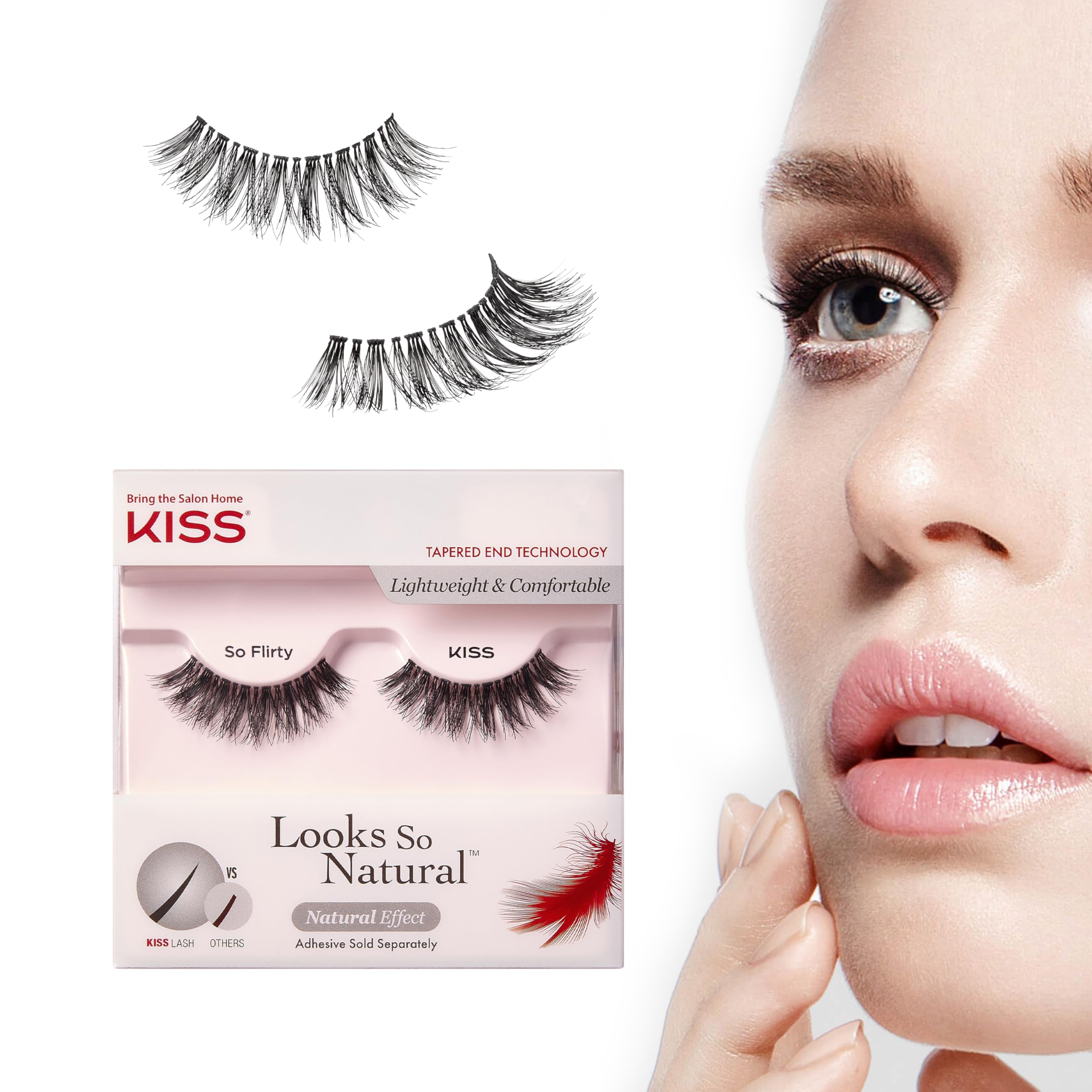 KISS Looks So Natural False Eyelashes, 'Flirty', 12 mm, Includes 1 Pair Of Lash, Contact Lens Friendly, Easy to Apply, Reusable Strip Lashes
