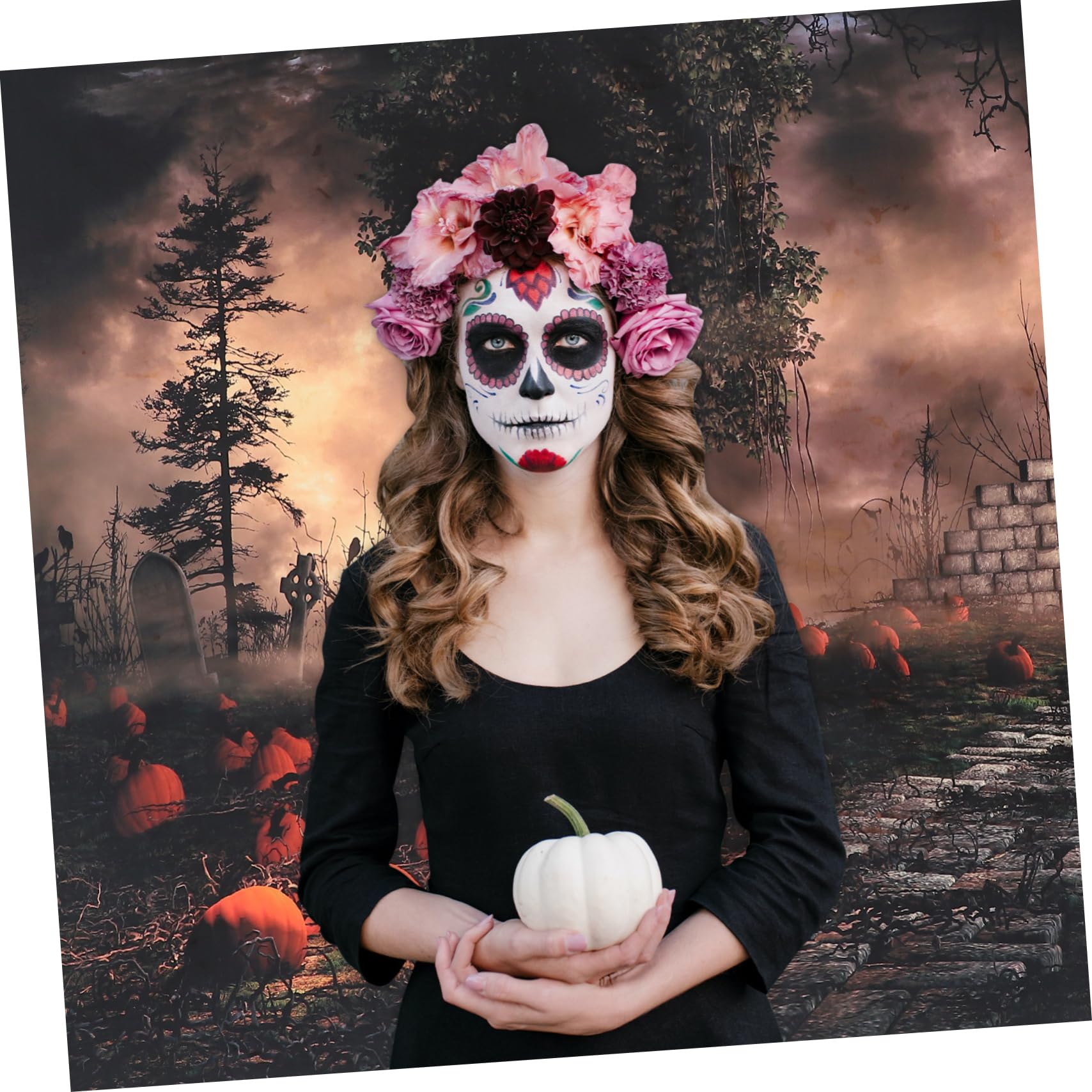 HOMSFOU 3pezzi Backdrop Halloween Per Fotografie Tappeto Murale Decorativo Per Feste Sfondo Per Eventi e Servizi Fotografici Facile Da Installare e Resistente