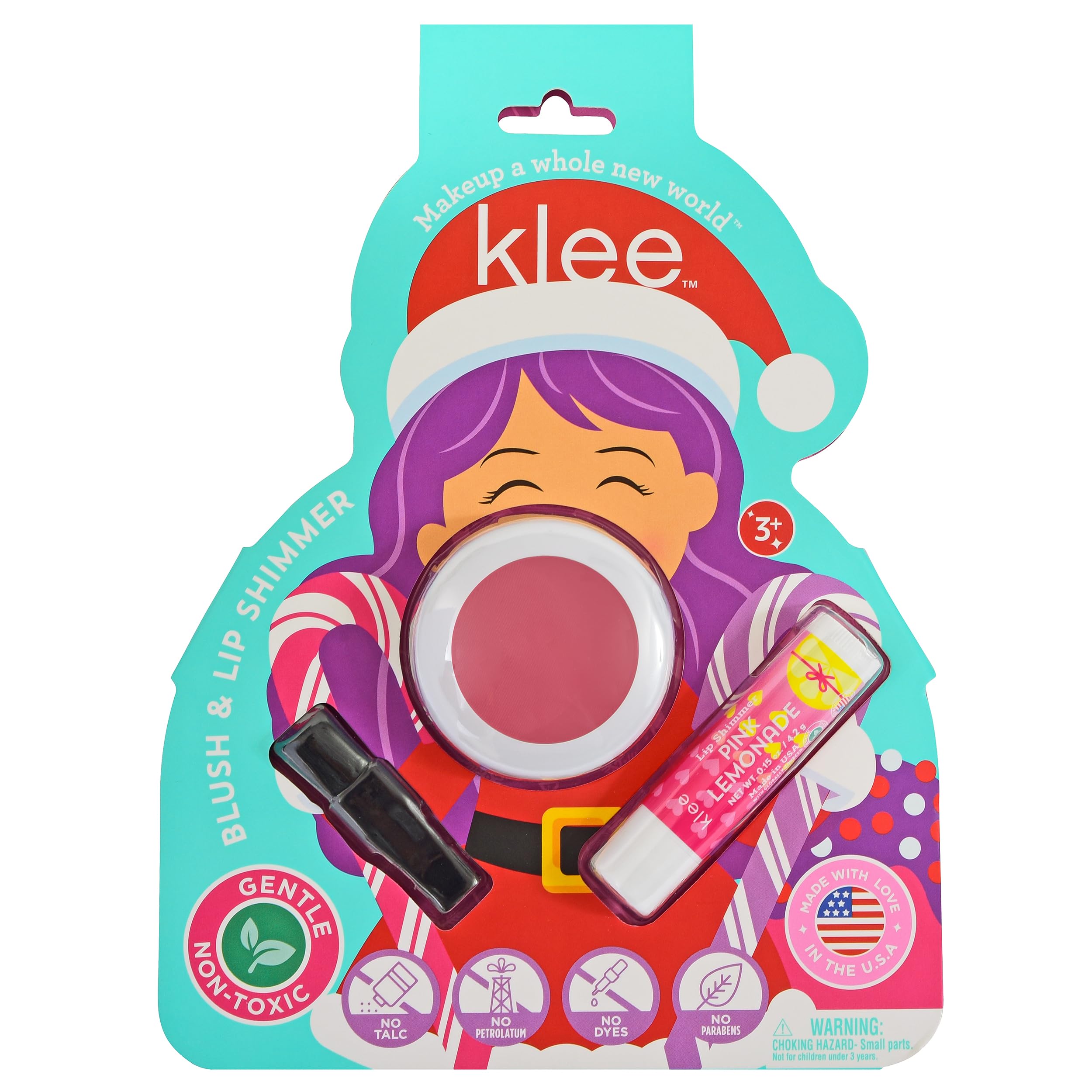 Klee Naturals Holiday Blush and Lip Shimmer Makeup Kit. Gentle and Non-Toxic. Perfect for Kids and Tweens. Made in USA. (Glacier Pop)