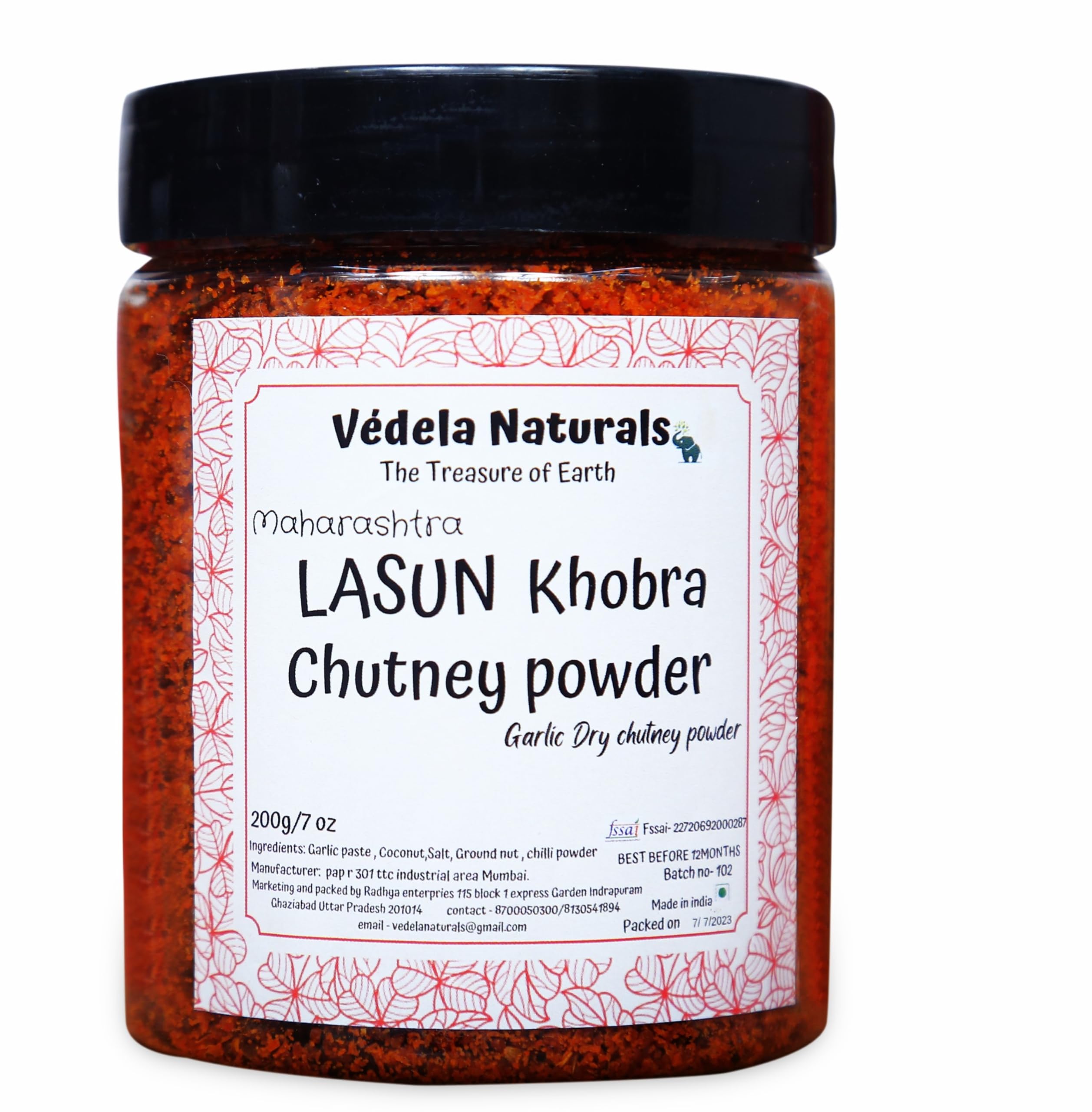 vedela Naturals Garlic Coconut Chutney, 200g / 7oz |Lahsun ki Chatni | Dry Garlic Chutney | Garlic Chutney | Multipurpose | Gluten Free | Vegan | No preservatives (B09SLRVZFW) Amazon Price History, Amazon Price Tracker