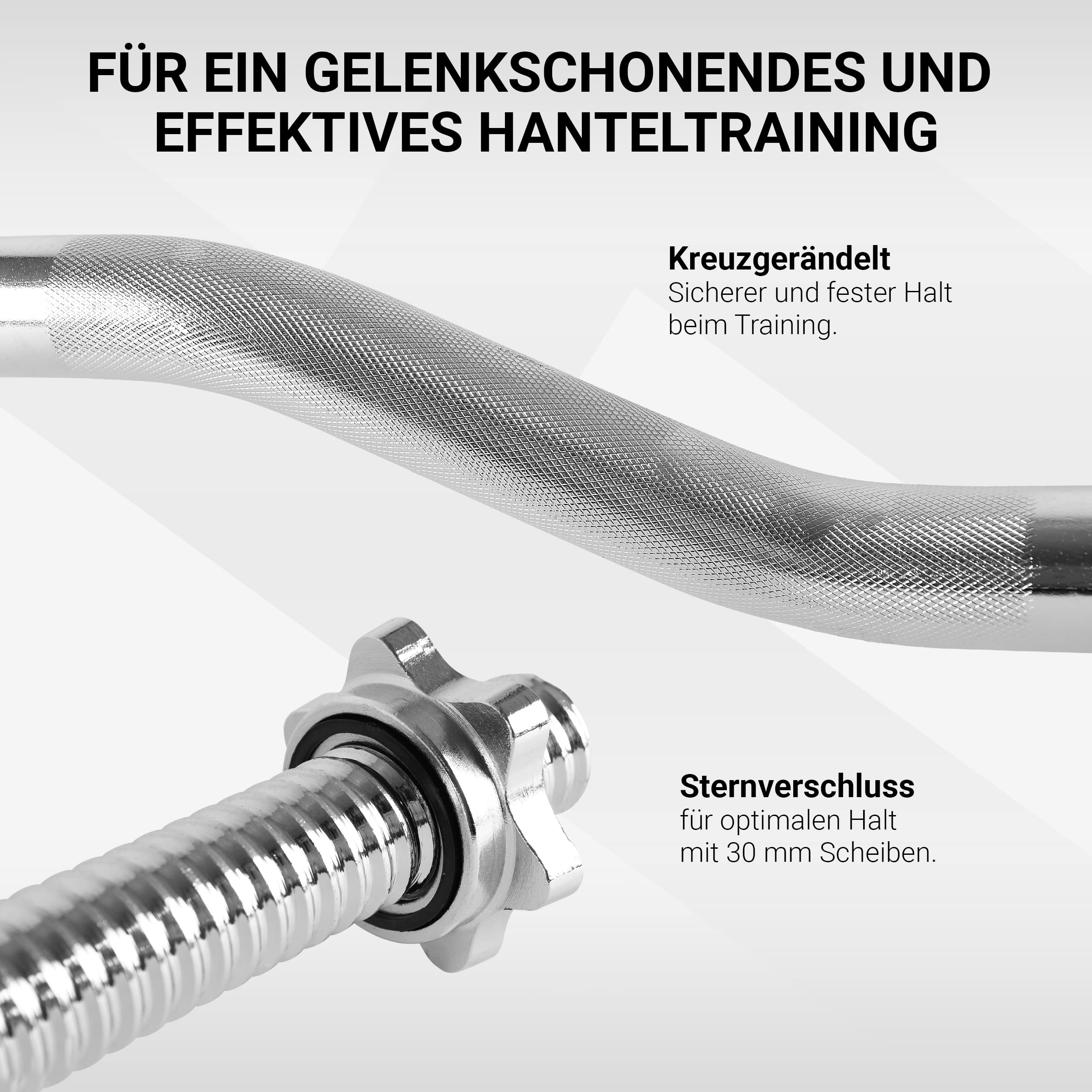 SZ Curl Drążek Premium, 30 mm z zamknięciem gwiazdowym – standardowy standard – do wyboru: 120 cm (7 kg) lub 130 cm (8 kg), chromowany lub czarny – hantle Curl sztanga do hantli