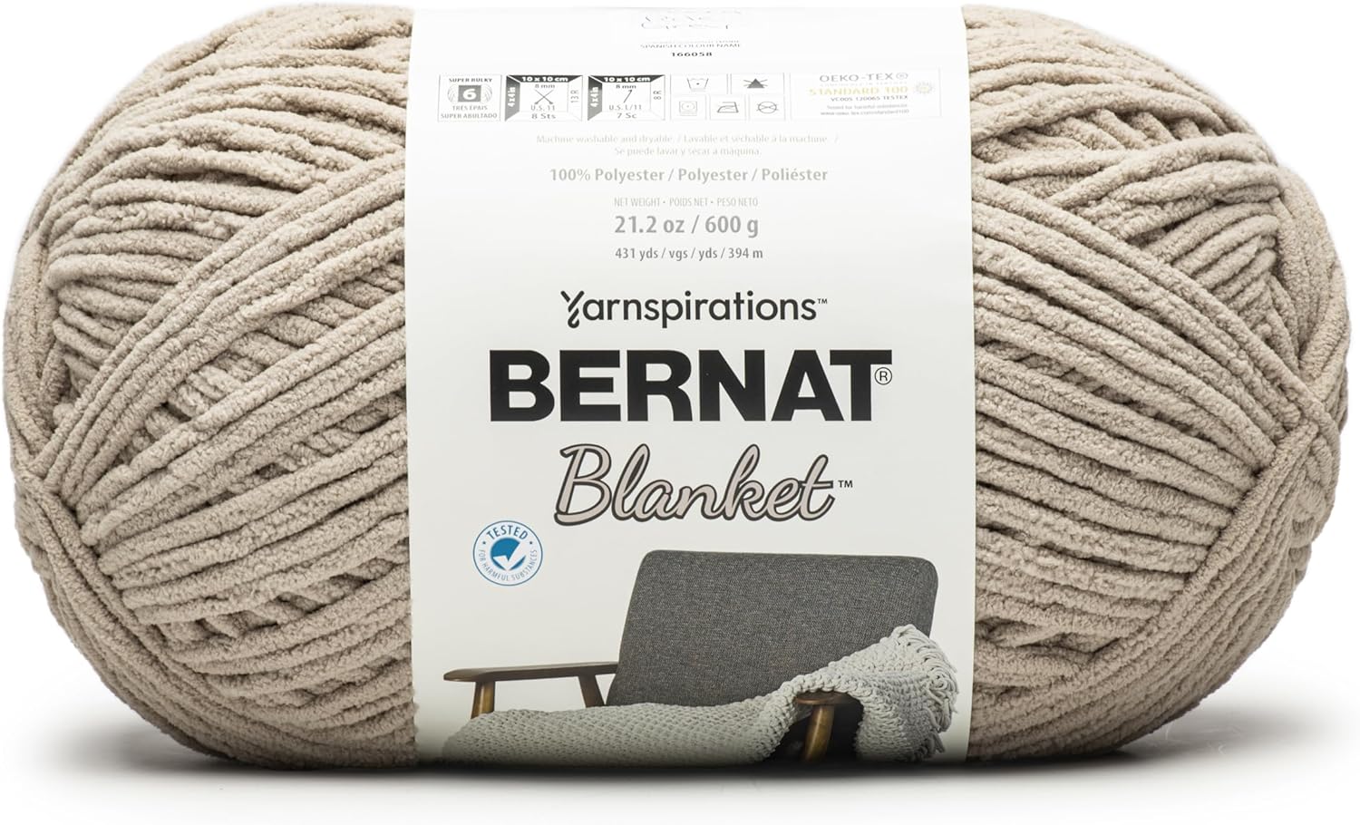 Bernat Blanket 600G - 1 Pack of 431 Yards/21.2 oz Pale Grey 100% Polyester Yarn