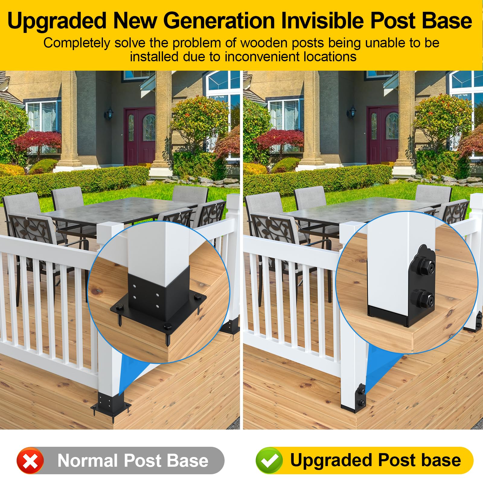 FMhotu 4x4 Post Base, 4Pcs Stainless Steel Post Anchor Bracket (Internal 3.5 x 3.5"), Adjustable Post Base for Pavilion Deck Porch Handrail Railing Support Decorative Anchor Plate