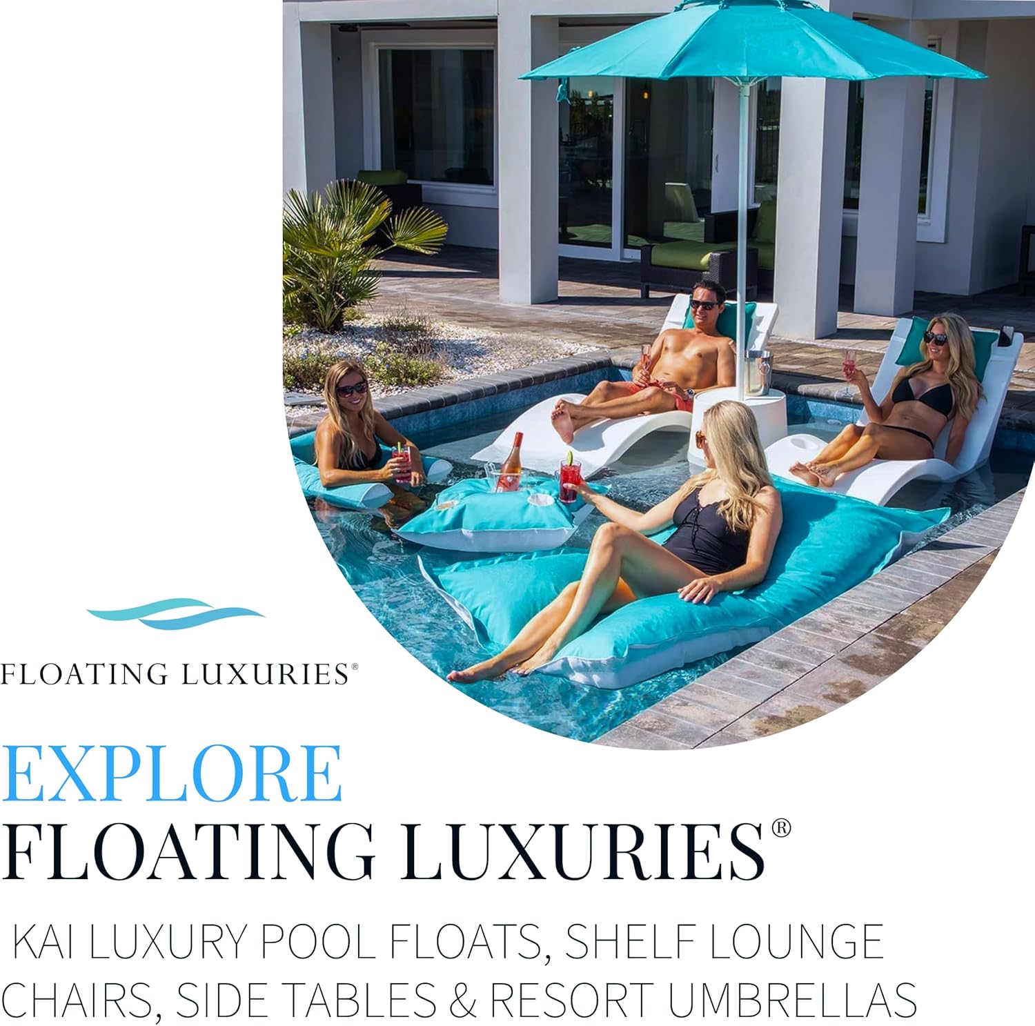 Kai Shelf Lounger Deep Water, in-Pool, Use in Pools with Shelves Up to 16 Inches Deep, Built-in Drink and Phone Holders, Set of 2 in-Pool Chaise Lounge Chairs, Arctic White